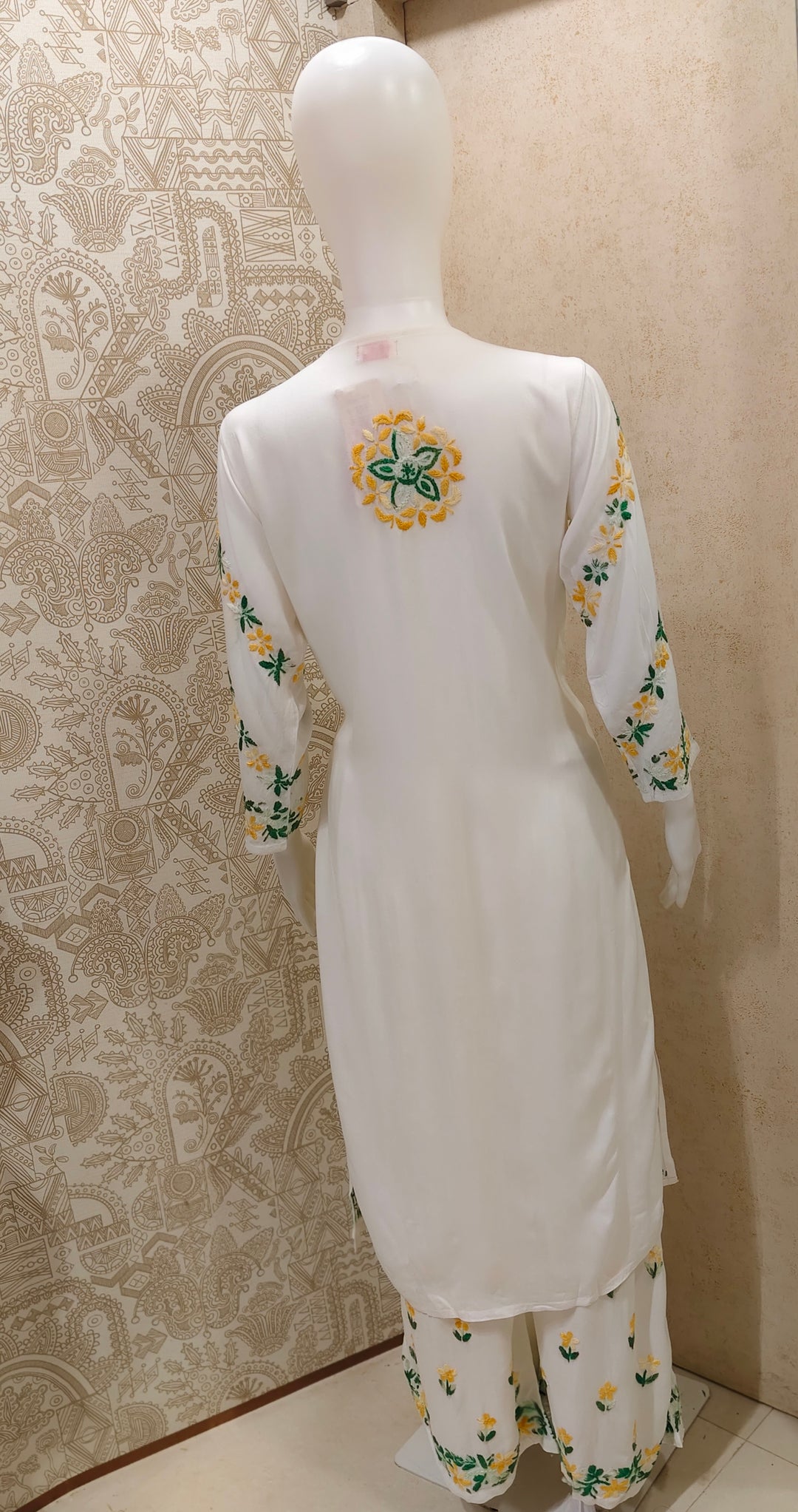 Rida  Rayon Chikankari Designer White- Multi  Palazzo Set