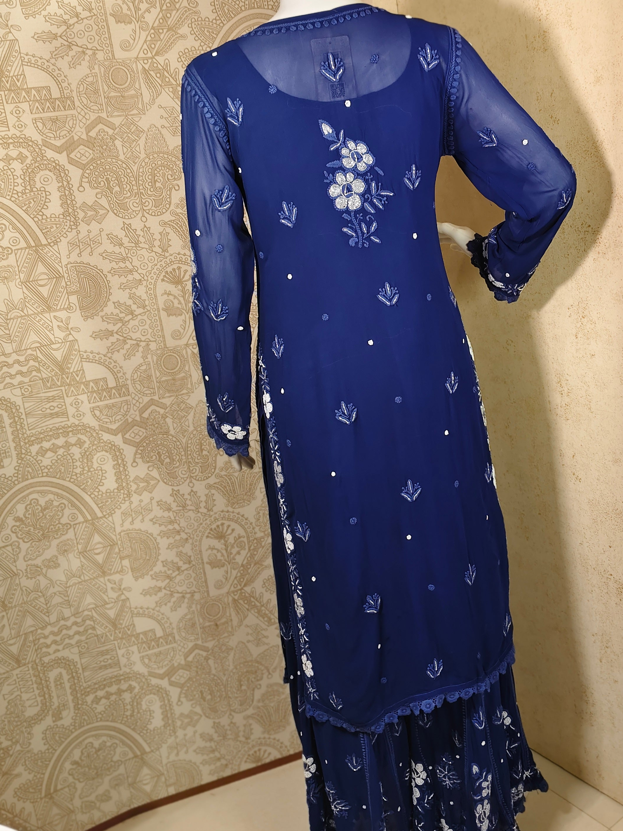 Afra Viscose Designer  Cutdana And Pearl Work Chikankari 3 Piece kalidar palazzo  set