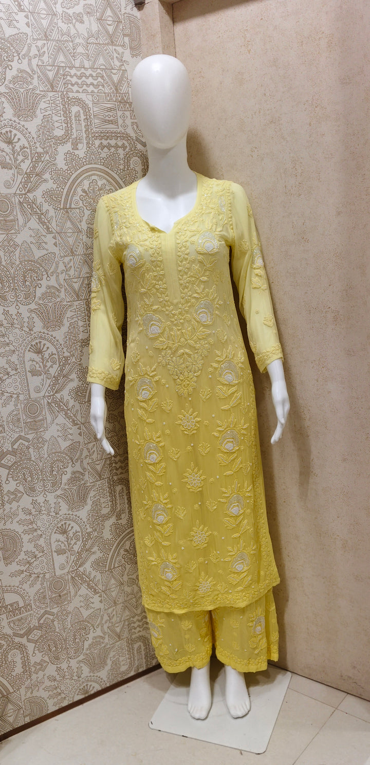 Yazrin Viscose Designer Add On Cutdana And Pearl Work Chikankari 3 Piece Set