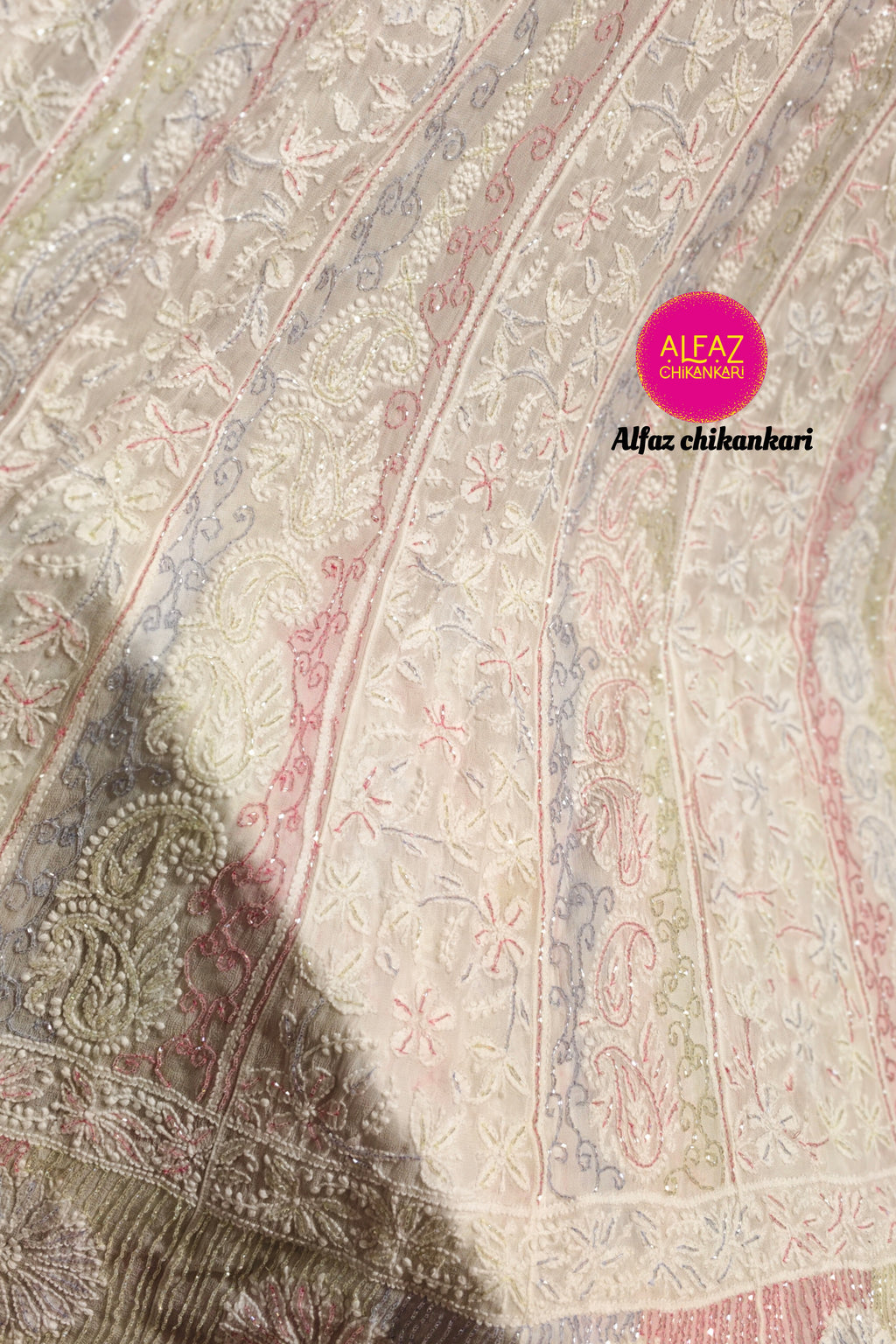 Ismat Premium Viscose Jaal Work  Chikanakri Designer Anarkali With Add On Cutdana