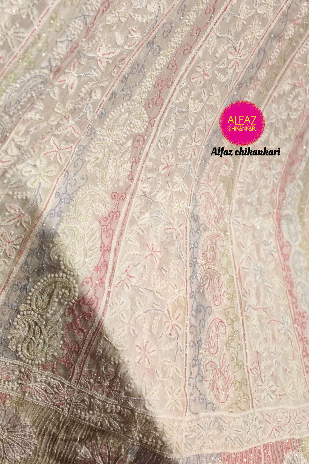 Ismat Premium Viscose Jaal Work  Chikanakri Designer Anarkali With Add On Cutdana