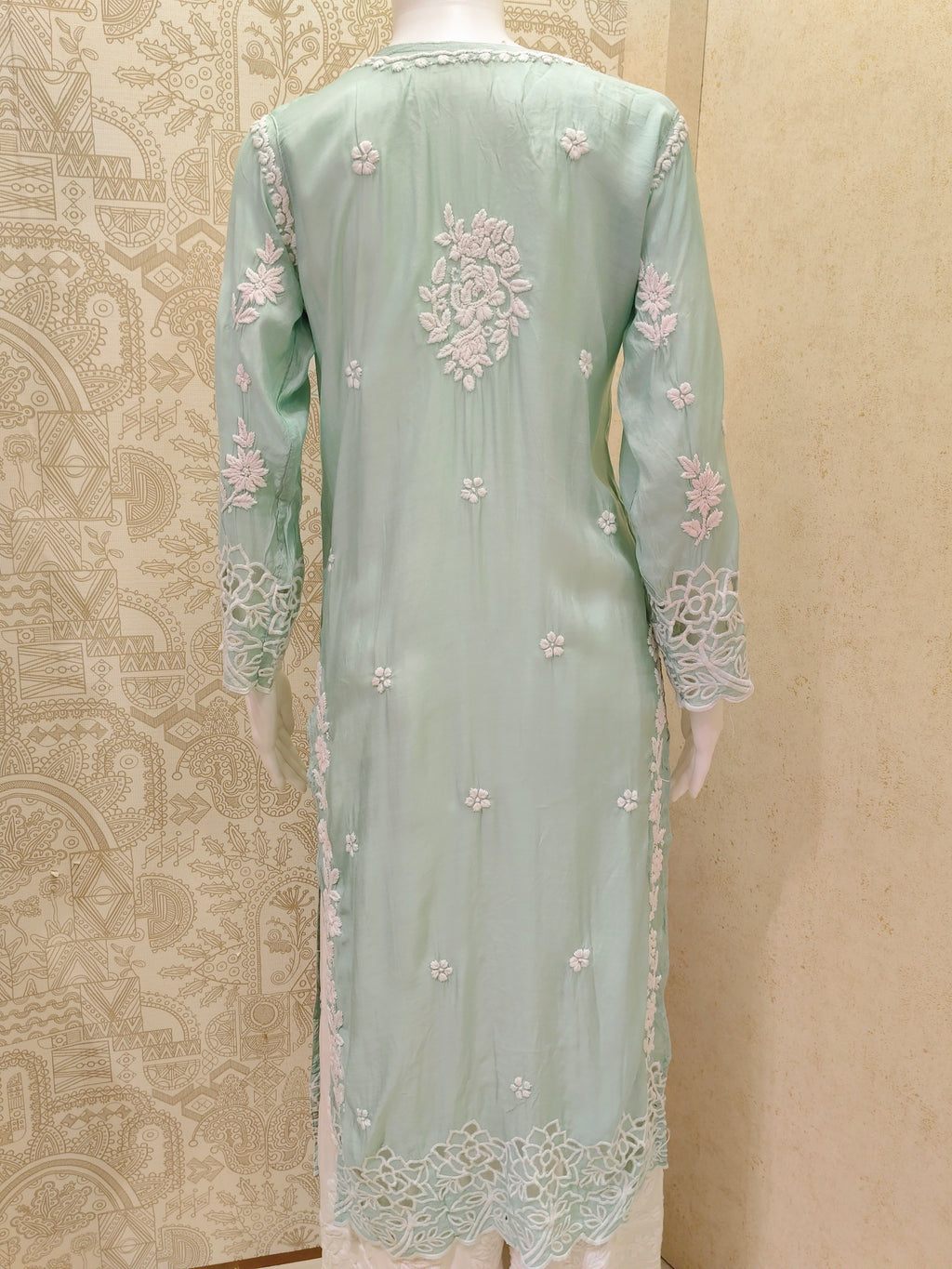 Inaya Premium Muslin 3D Chikankari work with Cutwork detailing long kurti