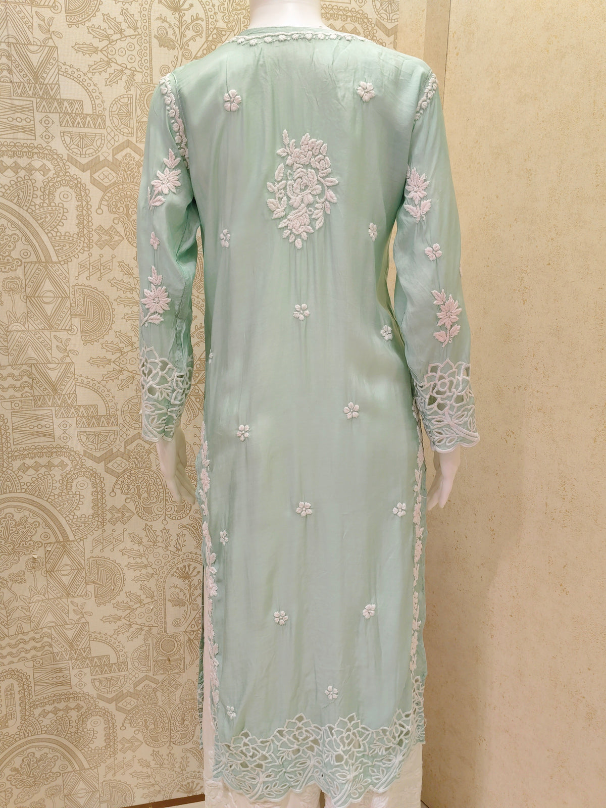 Inaya Premium Muslin 3D Chikankari work with Cutwork detailing long kurti