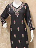 Yara  Rayon Black Multi Long Kurti Chikankari