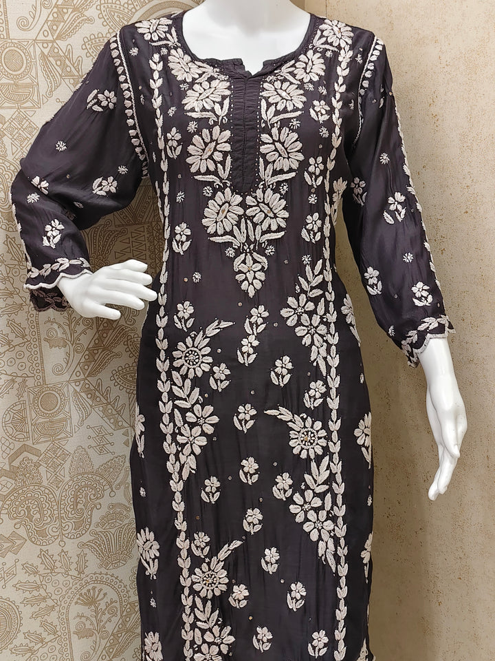 Azina Premium Muslin 3D Chikankari Ombre With Cutwork And Mukaish Work Kurti Palazzo Set