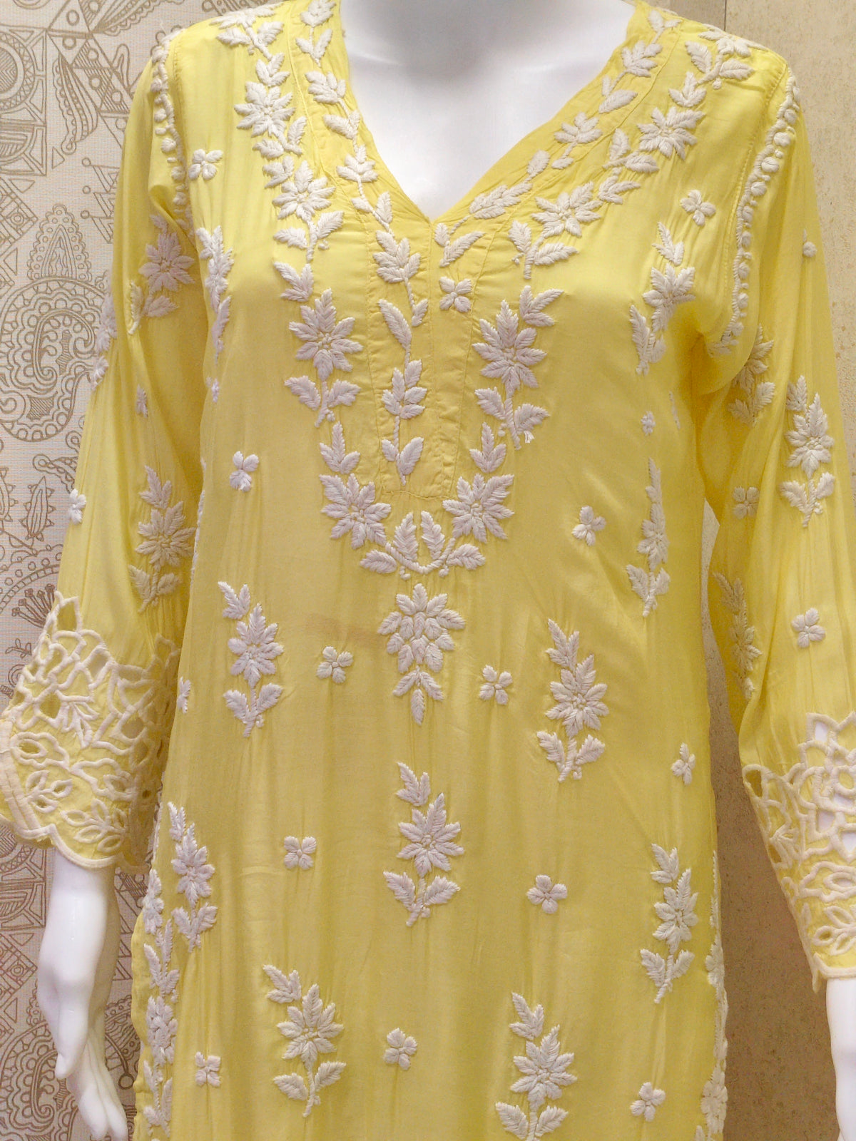 Inaya Premium Muslin 3D Chikankari work with Cutwork detailing long kurti