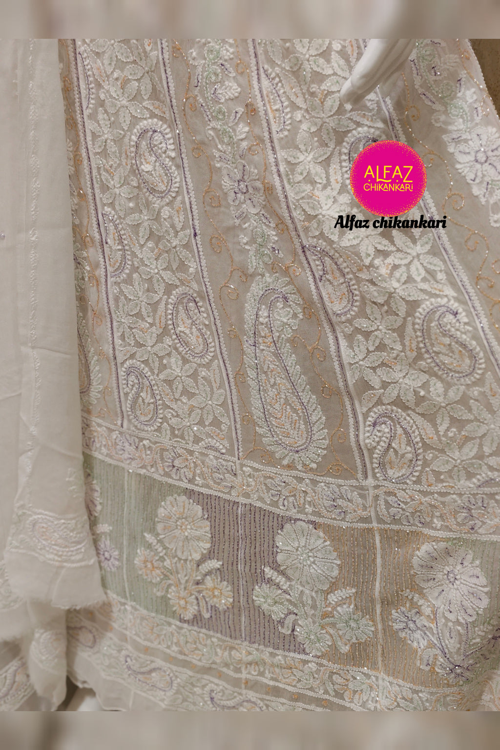 Shifa Premium Semi-Stitched Viscose Jaal Work  Chikanakri Designer Anarkali With Add On Cutdana