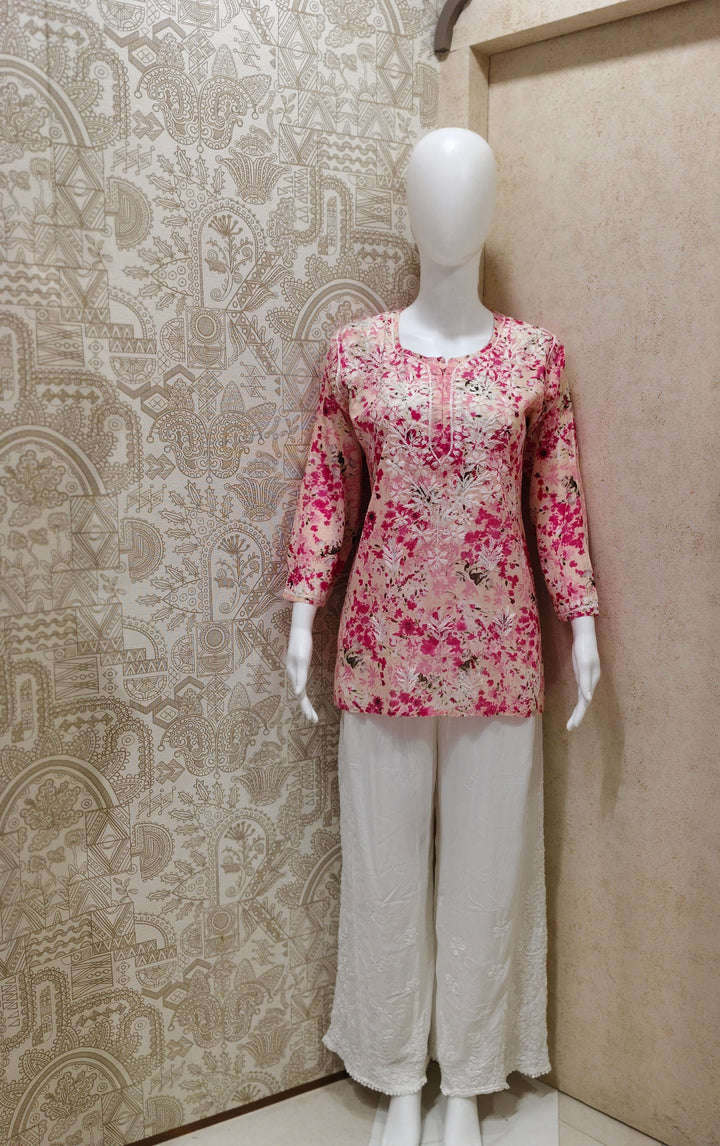 Soha Printed Mul  Cotton Chikankari Short Kurti