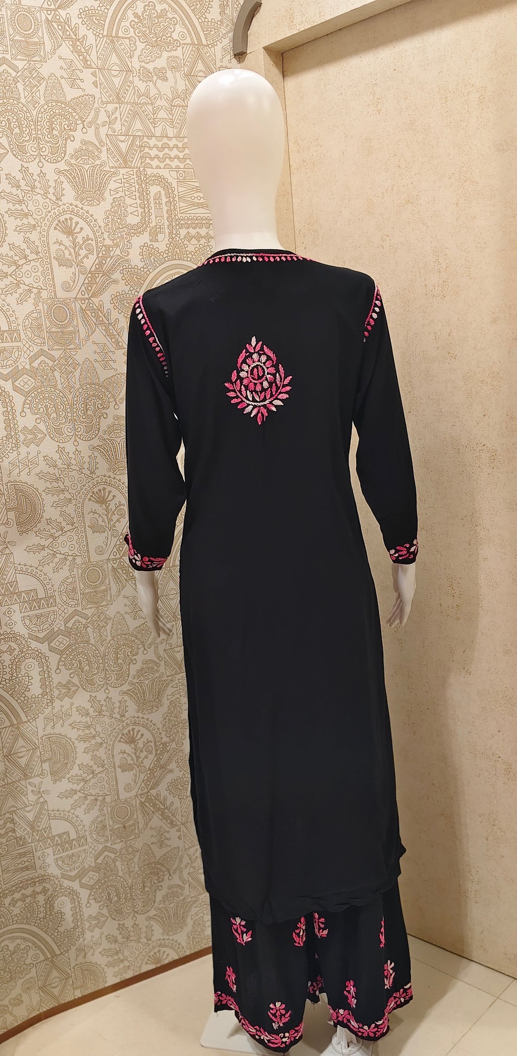 Sana Rayon Chikankari Designer Black Palazzo Set