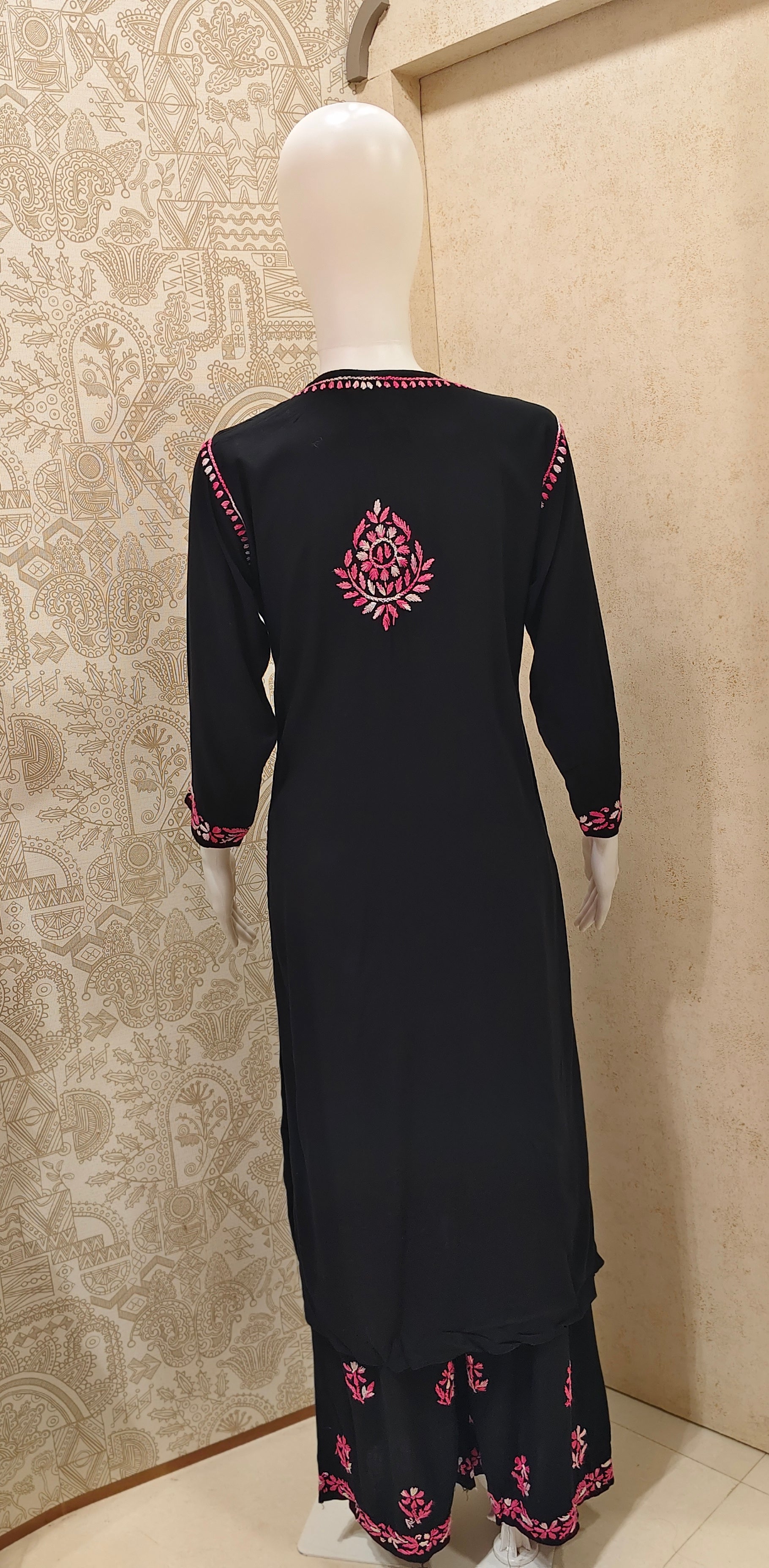 Sana Rayon Chikankari Designer Black Palazzo Set