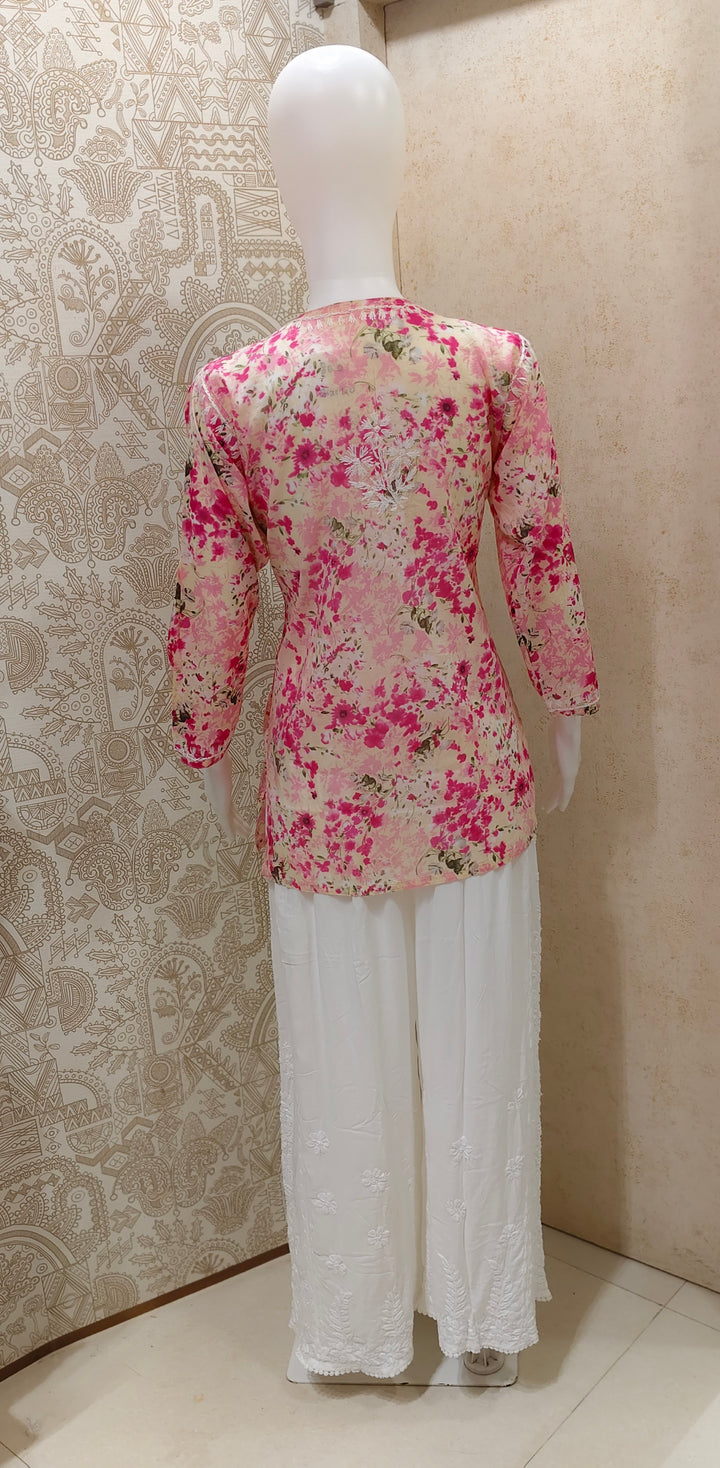 Soha Printed Mul  Cotton Chikankari Short Kurti