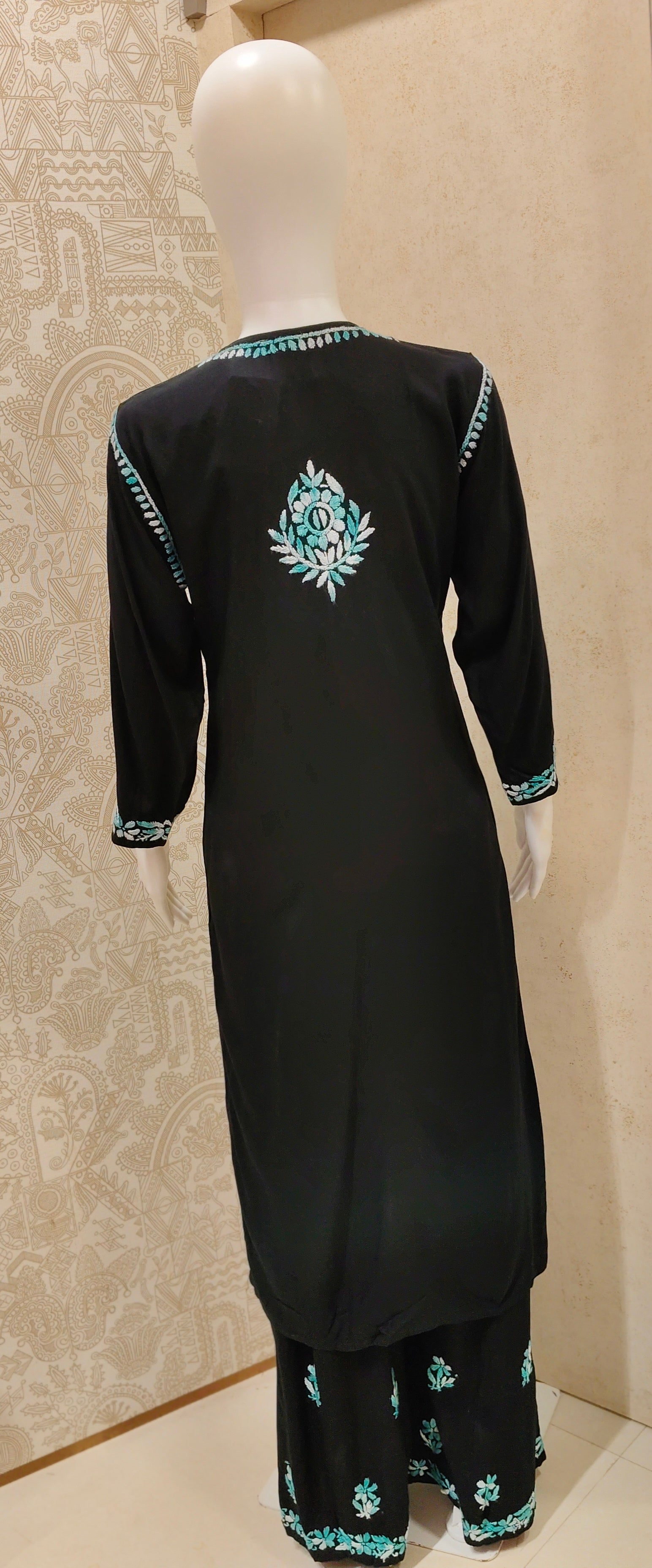 Sana Rayon Chikankari Designer Black Palazzo Set
