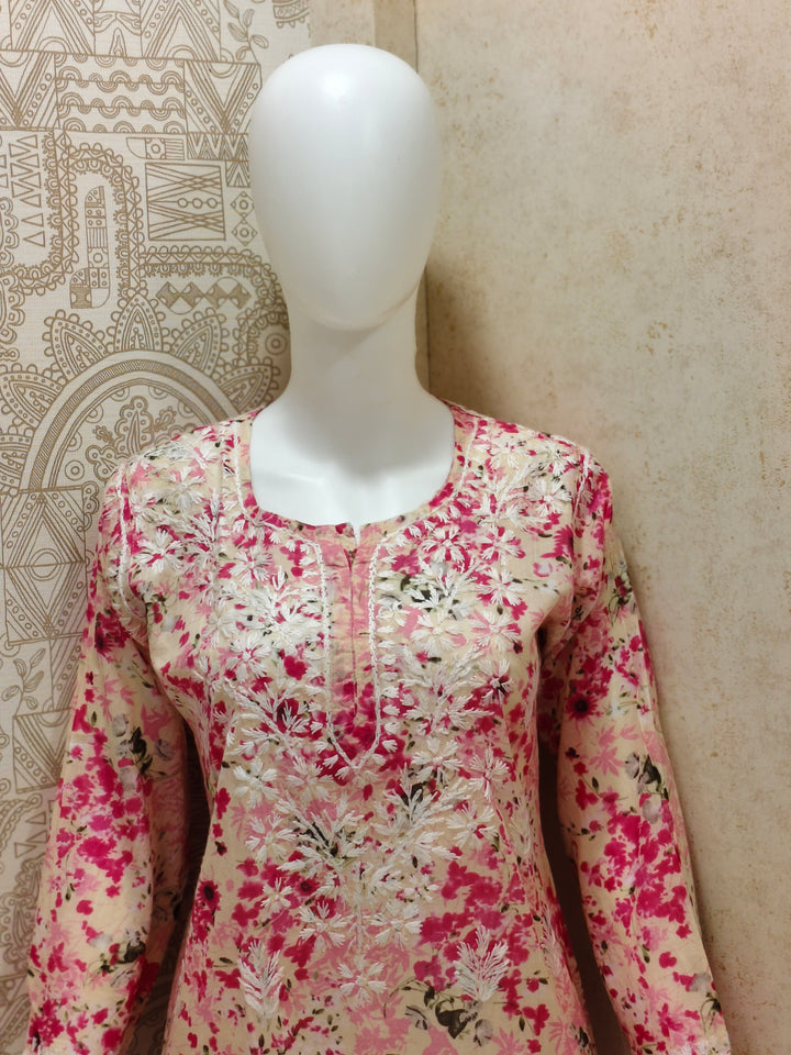Soha Printed Mul  Cotton Chikankari Short Kurti