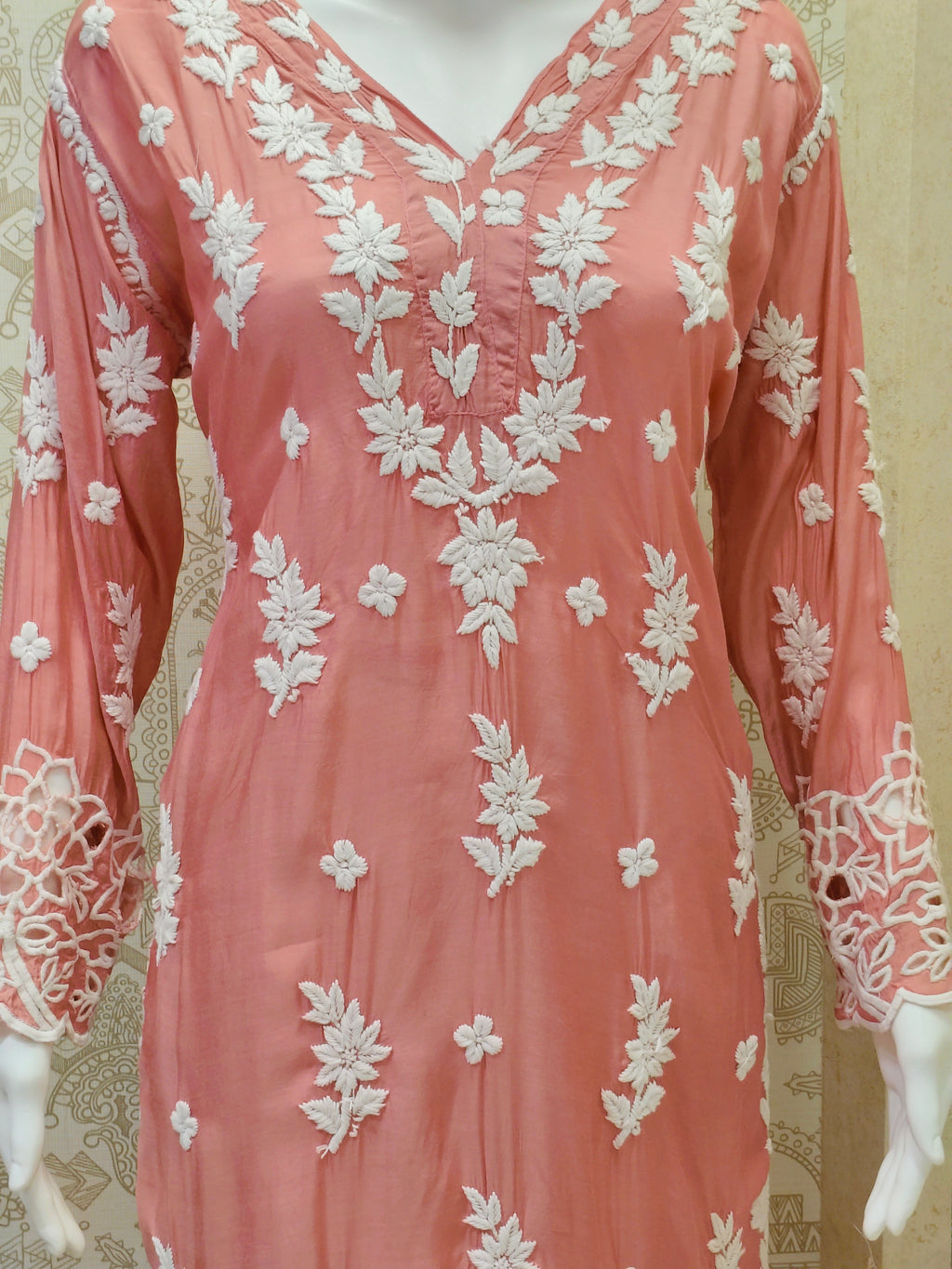 Inaya Premium Muslin 3D Chikankari work with Cutwork detailing long kurti
