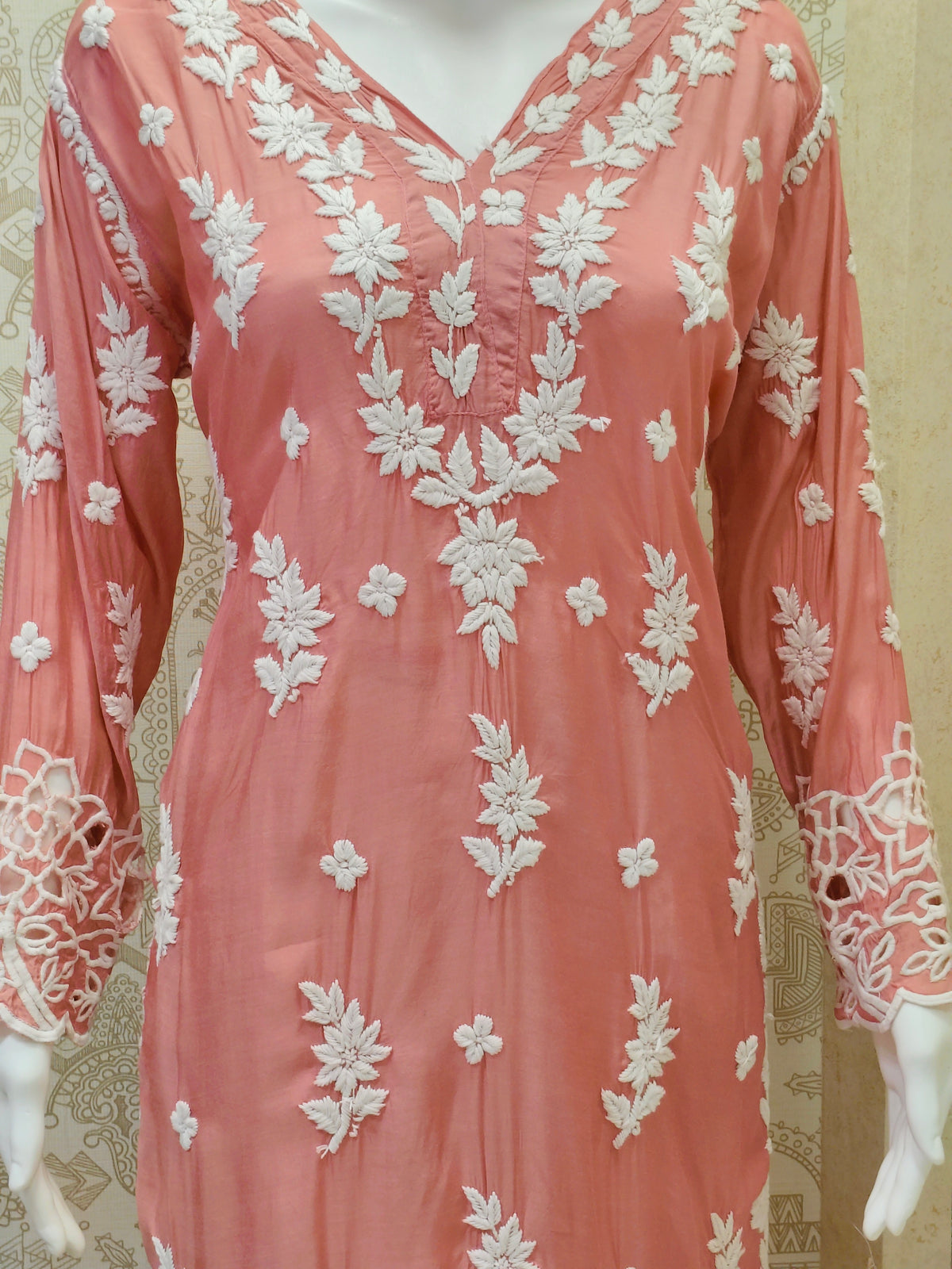 Inaya Premium Muslin 3D Chikankari work with Cutwork detailing long kurti