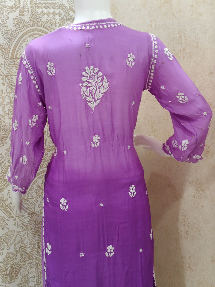 Azina Premium Muslin 3D Chikankari Ombre With Cutwork And Mukaish Work Kurti Palazzo Set