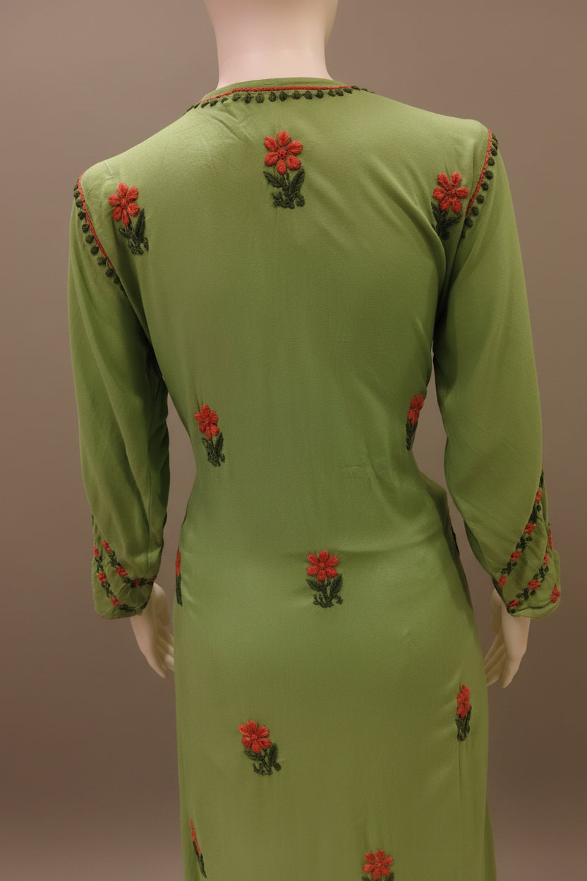 Kyra Rayon Chikankari Green - Pink  Long Kurti