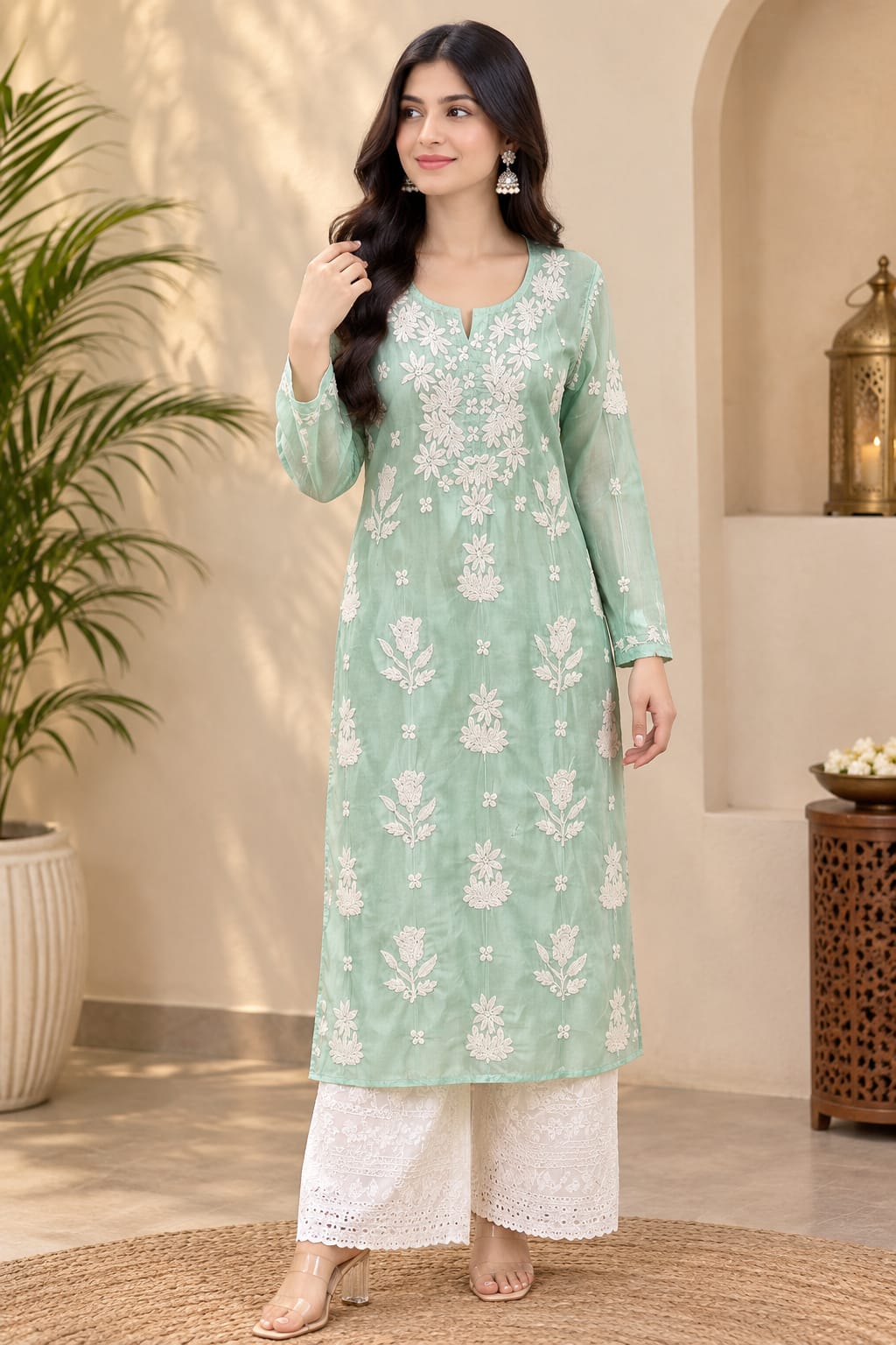 Inara Premium Muslin 7D Chikankari work long kurti