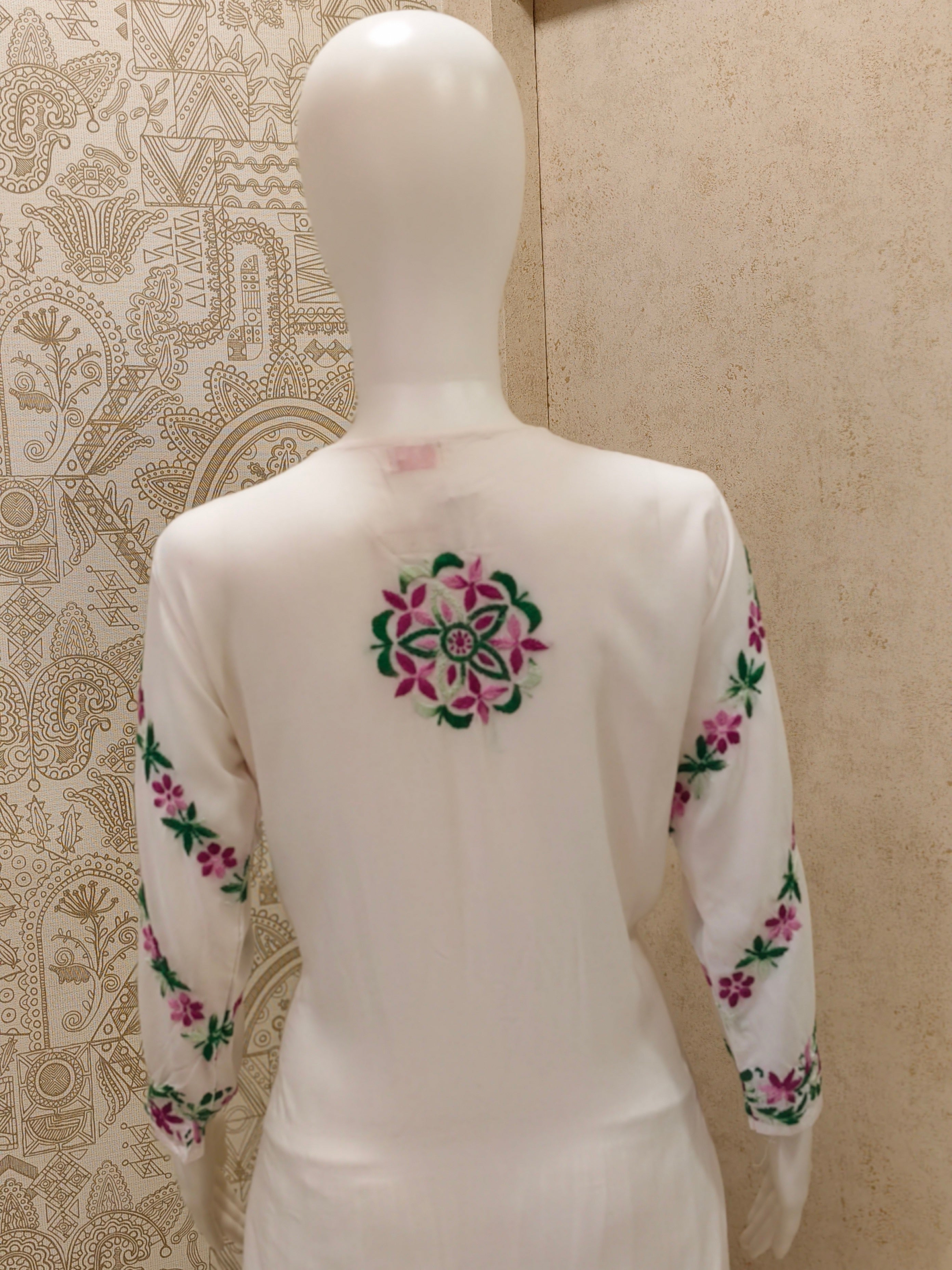 Rida  Rayon Chikankari Designer White- Multi  Palazzo Set