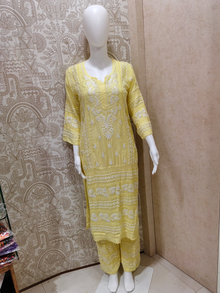 Zainab Premium Muslin 3D Chikankari  Kurti Pant Set