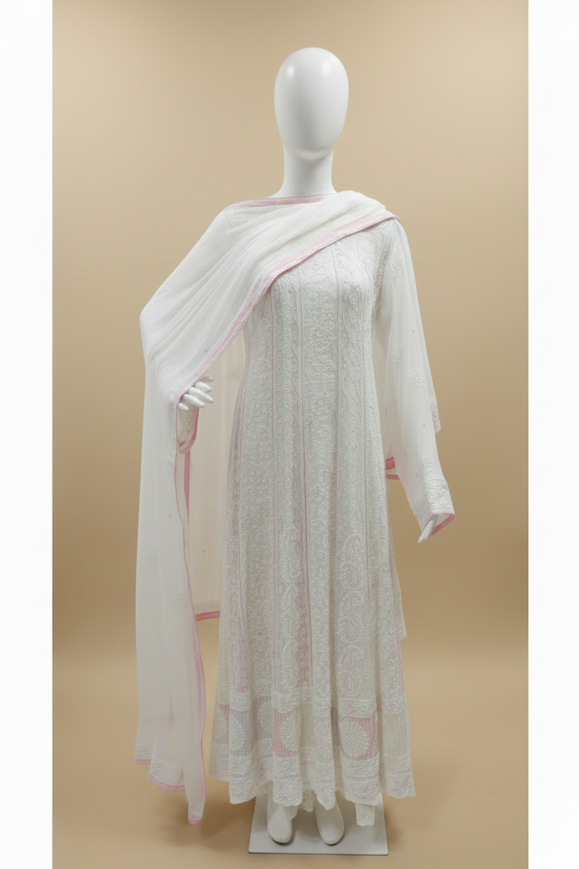 Ismat Premium Viscose Jaal Work  Chikanakri Designer Anarkali With Add On Cutdana