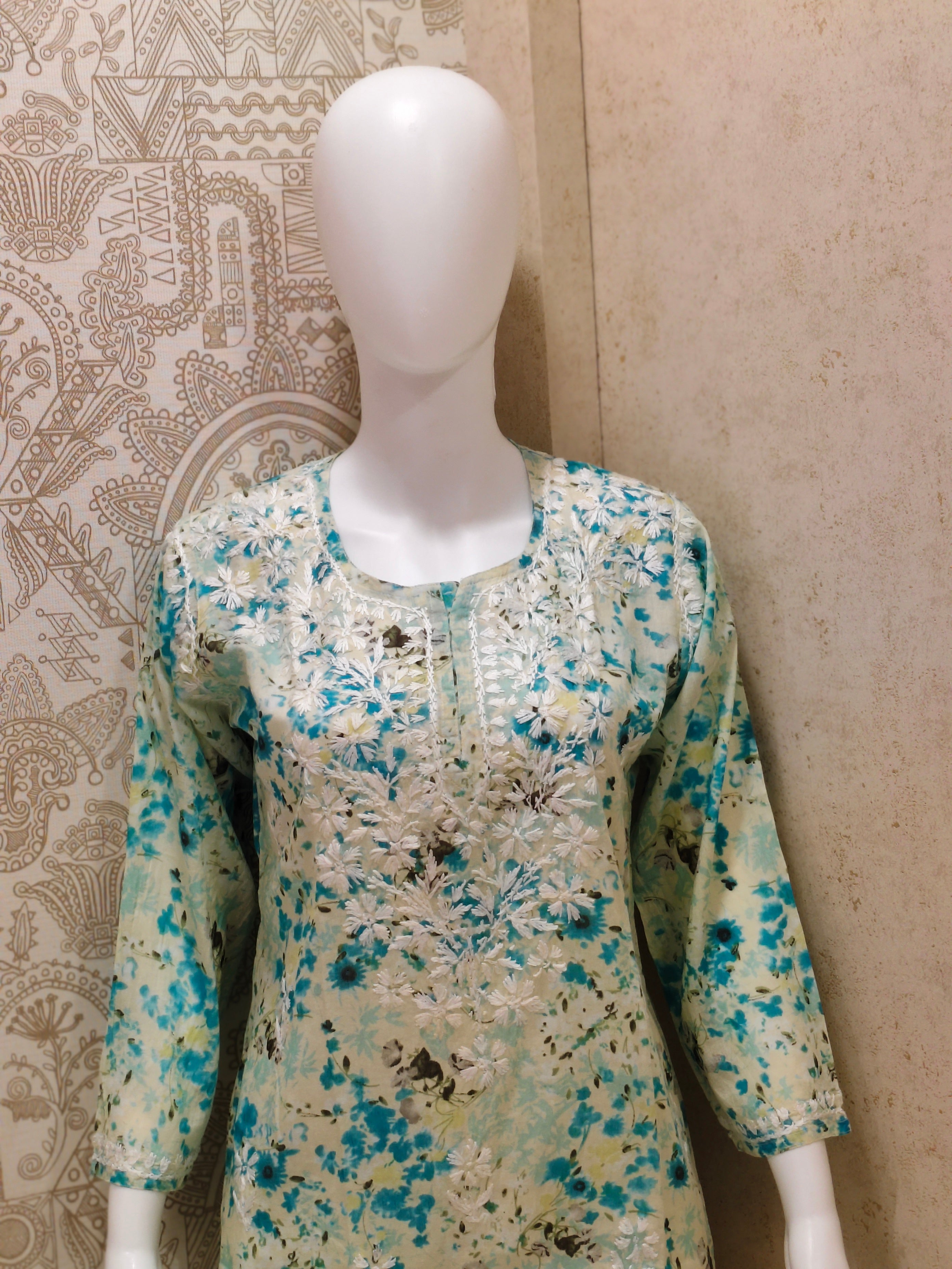 Soha Printed Mul  Cotton Chikankari Short Kurti