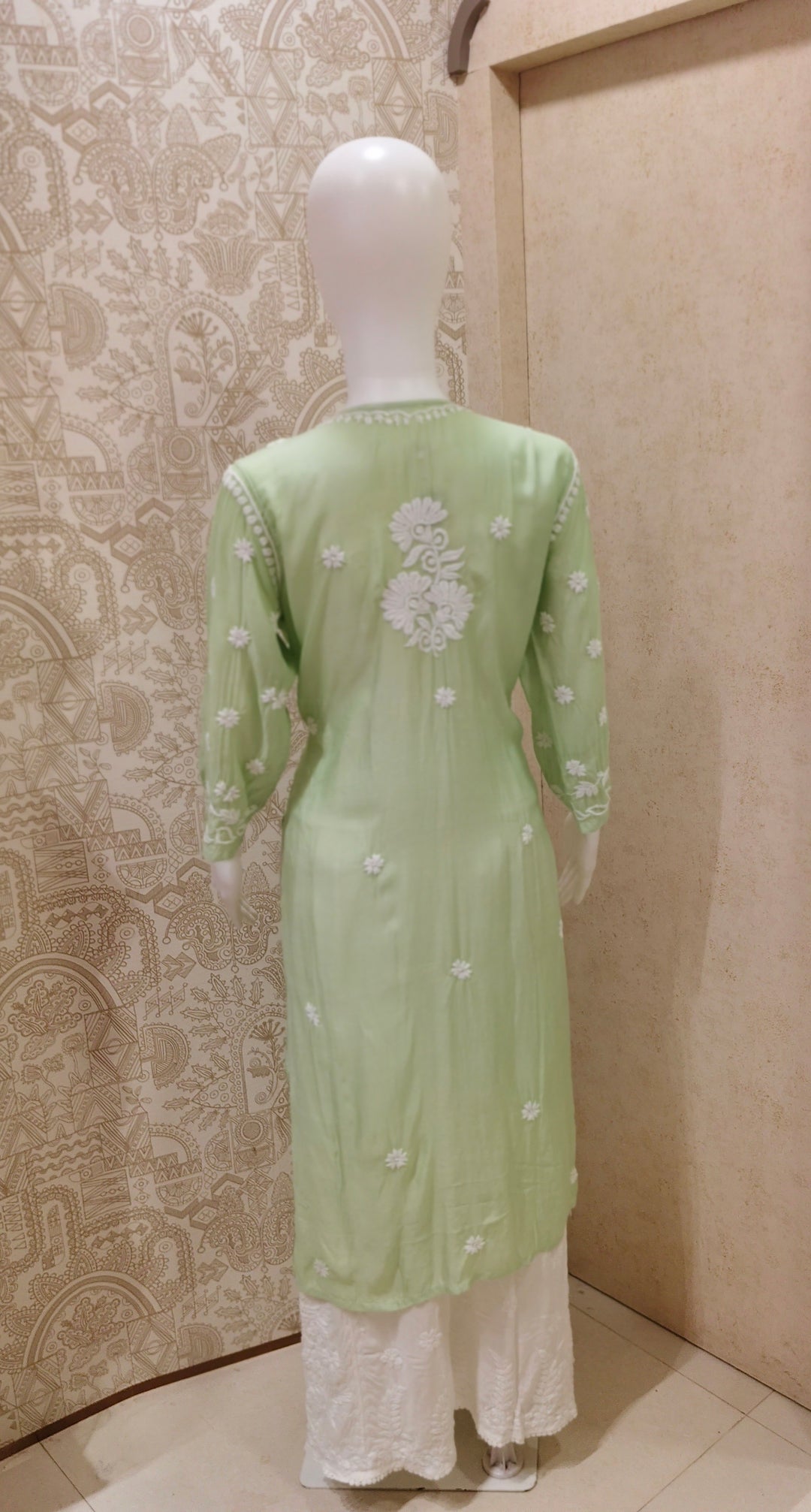 Safa Premium Muslin 3D Chikankari  Rose Long Kurti