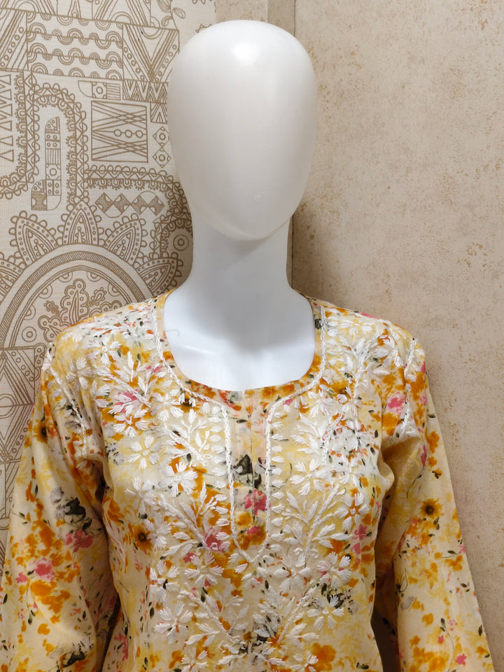 Soha Printed Mul  Cotton Chikankari Short Kurti
