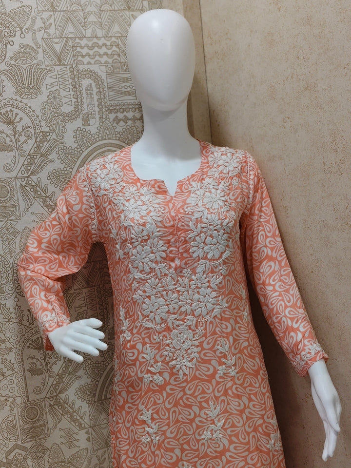 Sofia Modal Printed 3D  Chikankari  Long Kurti