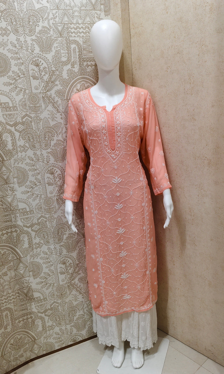 Farah  Viscose Designer Add On Cutdana And Pearl Work Chikankari Kurti