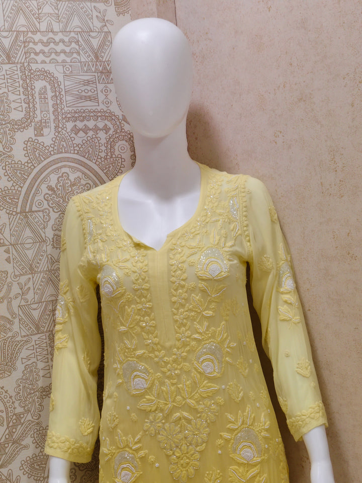 Yazrin Viscose Designer Add On Cutdana And Pearl Work Chikankari 3 Piece Set
