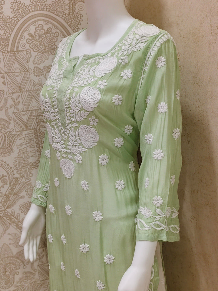 Safa Premium Muslin 3D Chikankari  Rose Long Kurti
