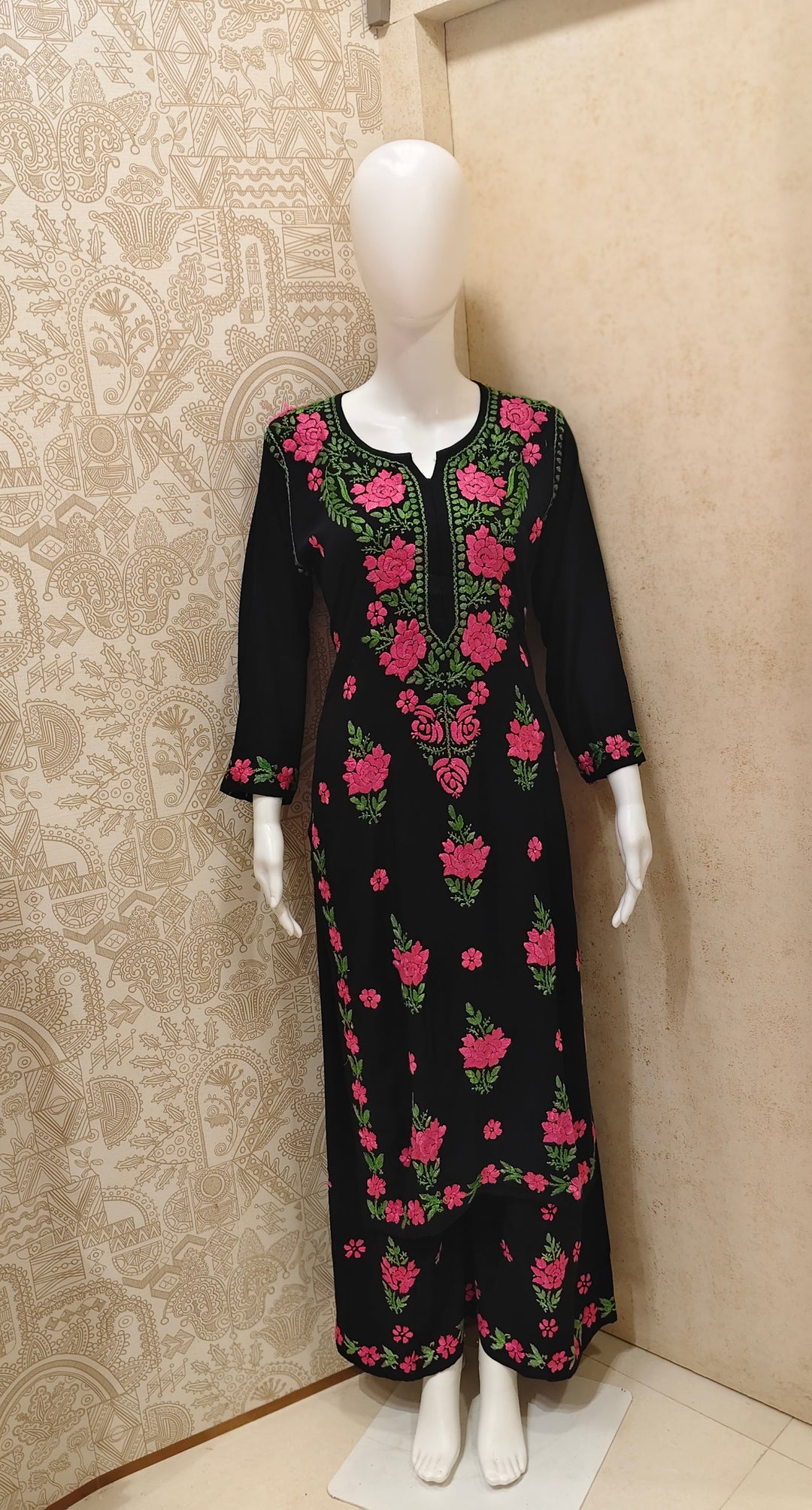 Ruba Rayon Chikankari Designer Black Palazzo Set