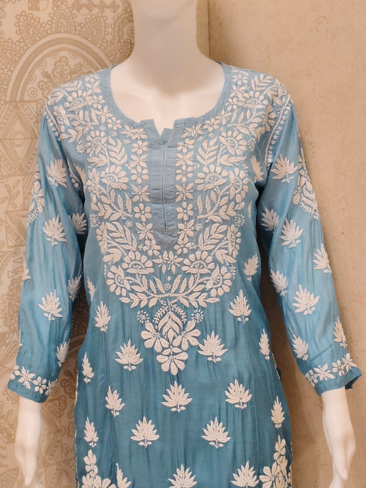 Basma Muslin Ombre Chikankari  Long Kurti