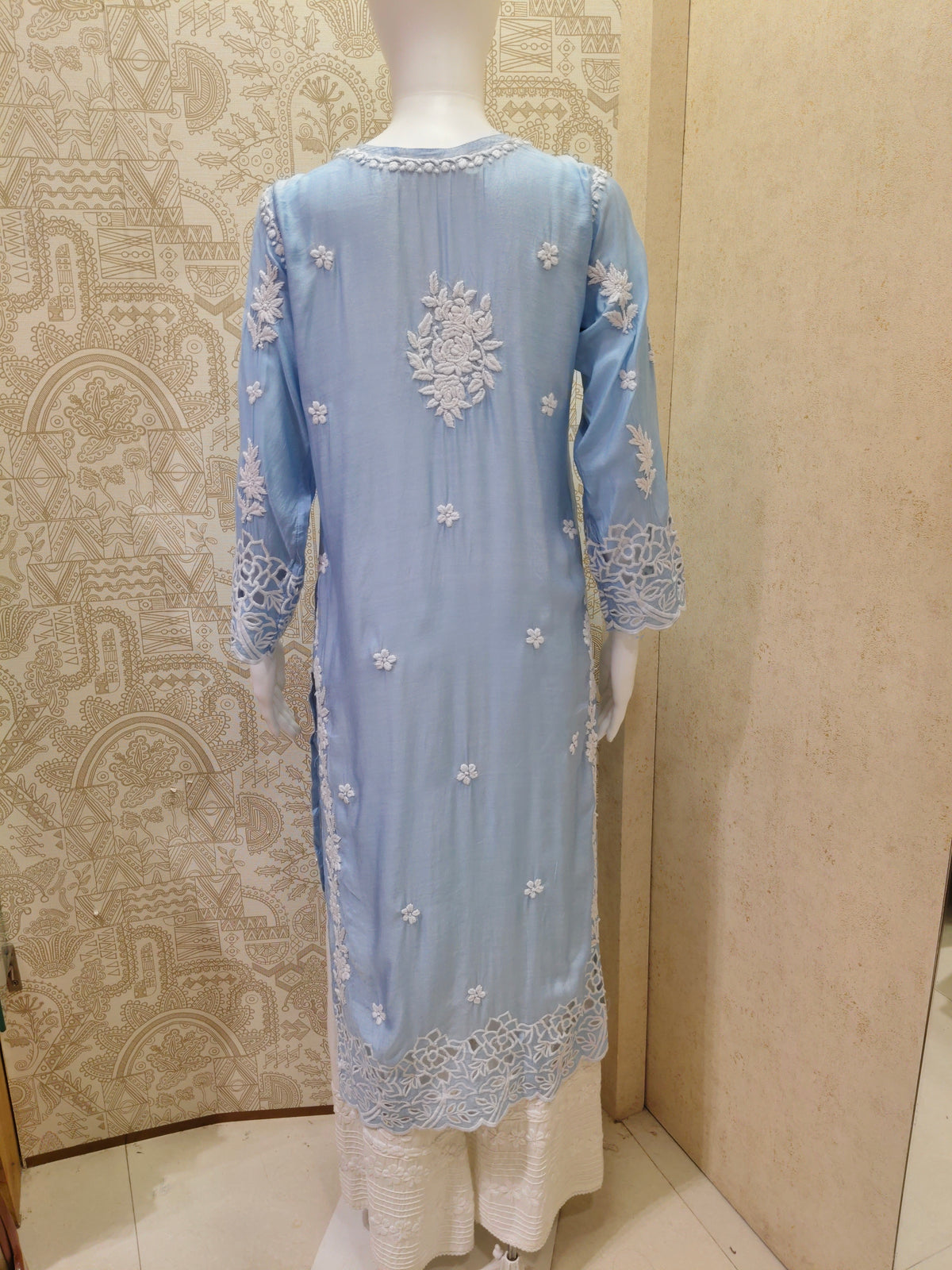 Inaya Premium Muslin 3D Chikankari work with Cutwork detailing long kurti