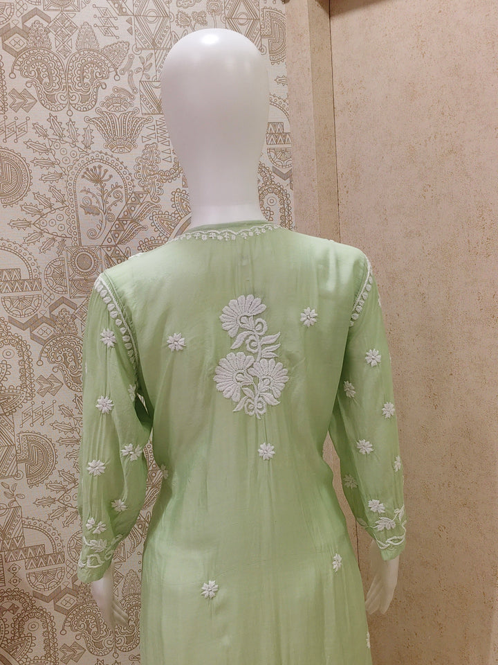 Safa Premium Muslin 3D Chikankari  Rose Long Kurti