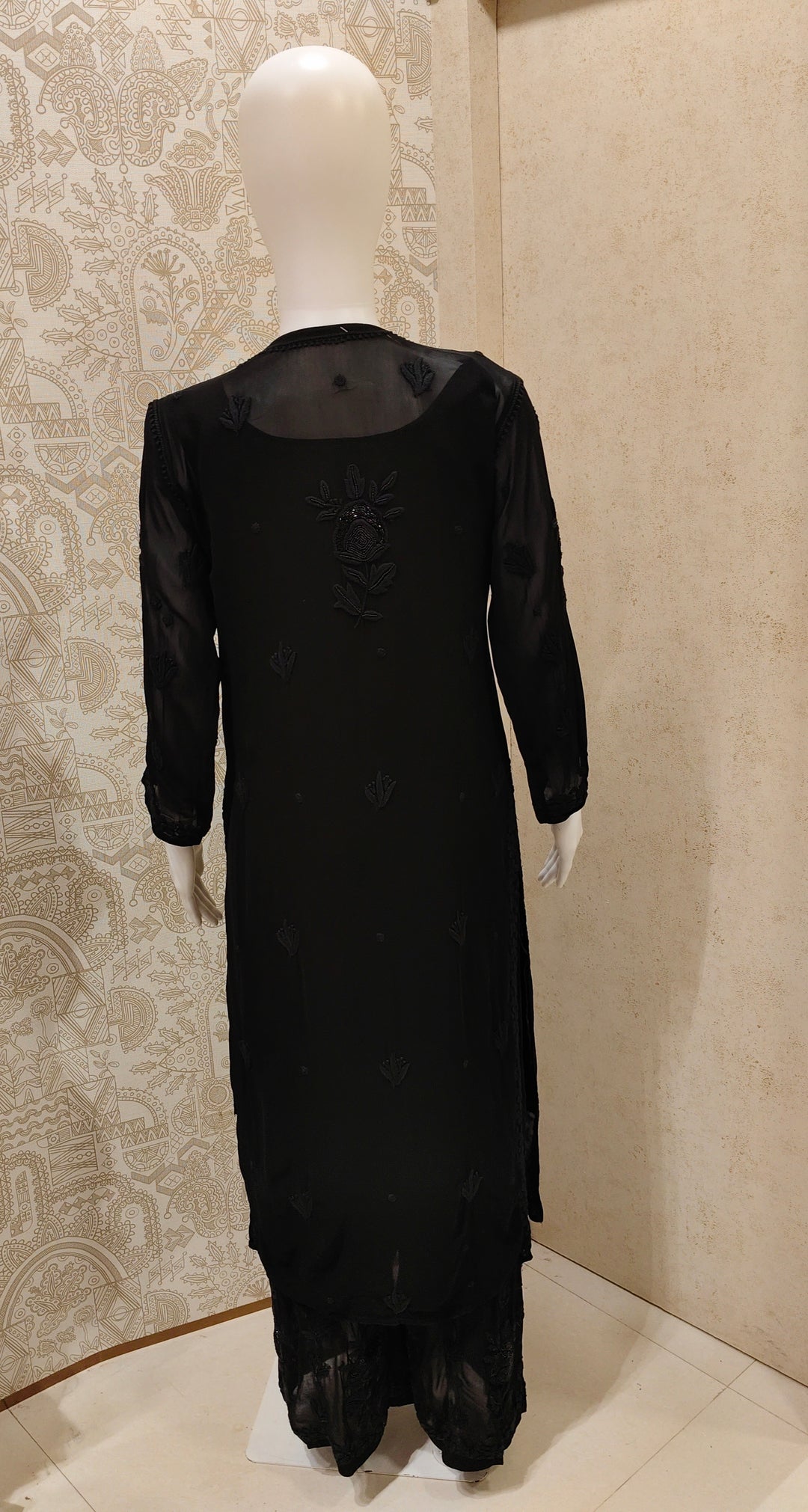 Yazrin Viscose Designer Black  Add On Cutdana And Pearl Work Chikankari 3 Piece Set