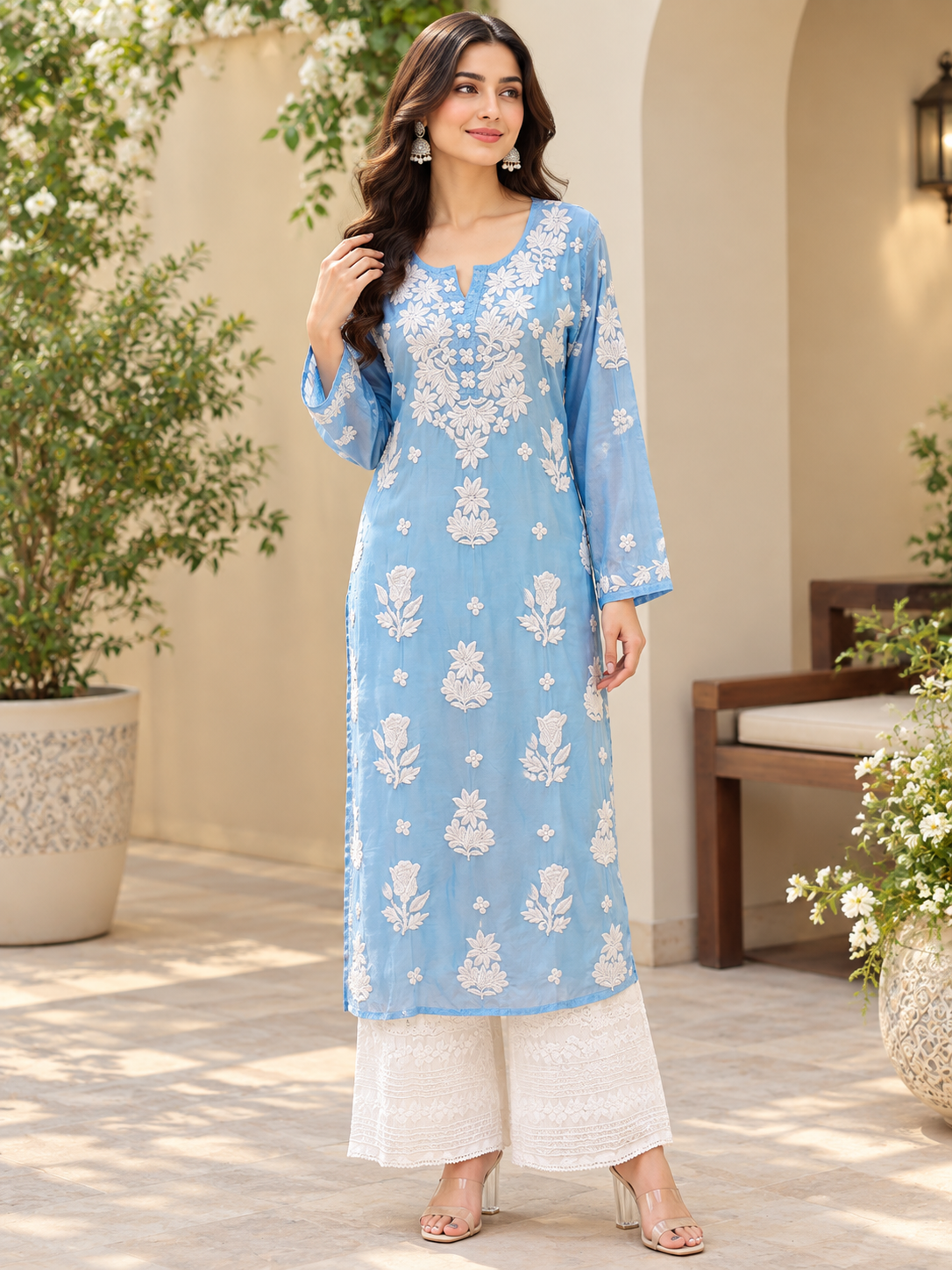 Inara Premium Muslin 7D Chikankari work long kurti