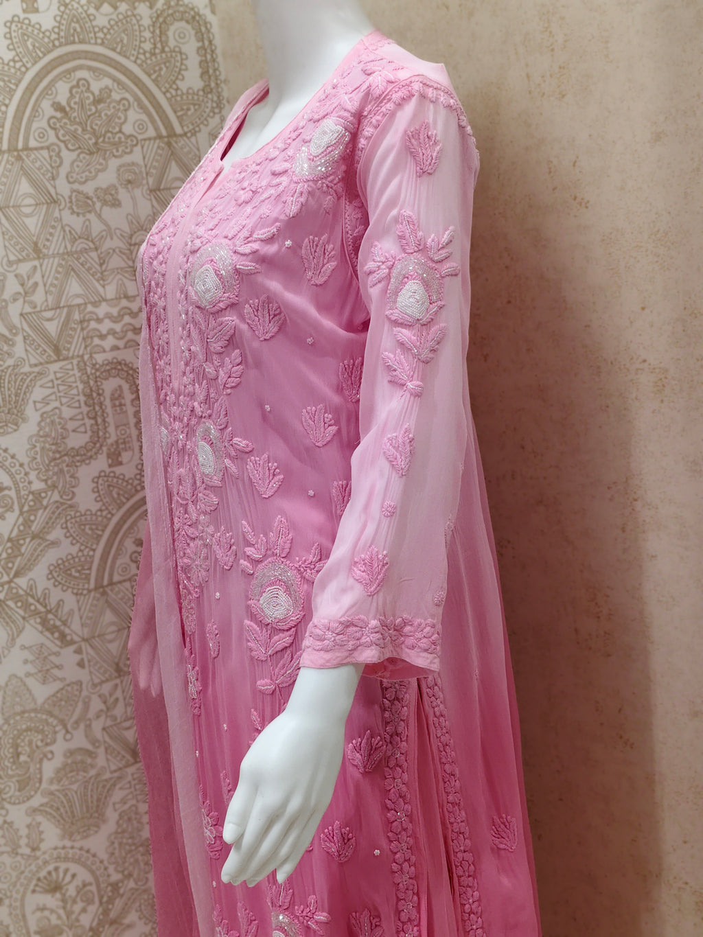 Yazrin Viscose Designer Add On Cutdana And Pearl Work Chikankari 3 Piece Set