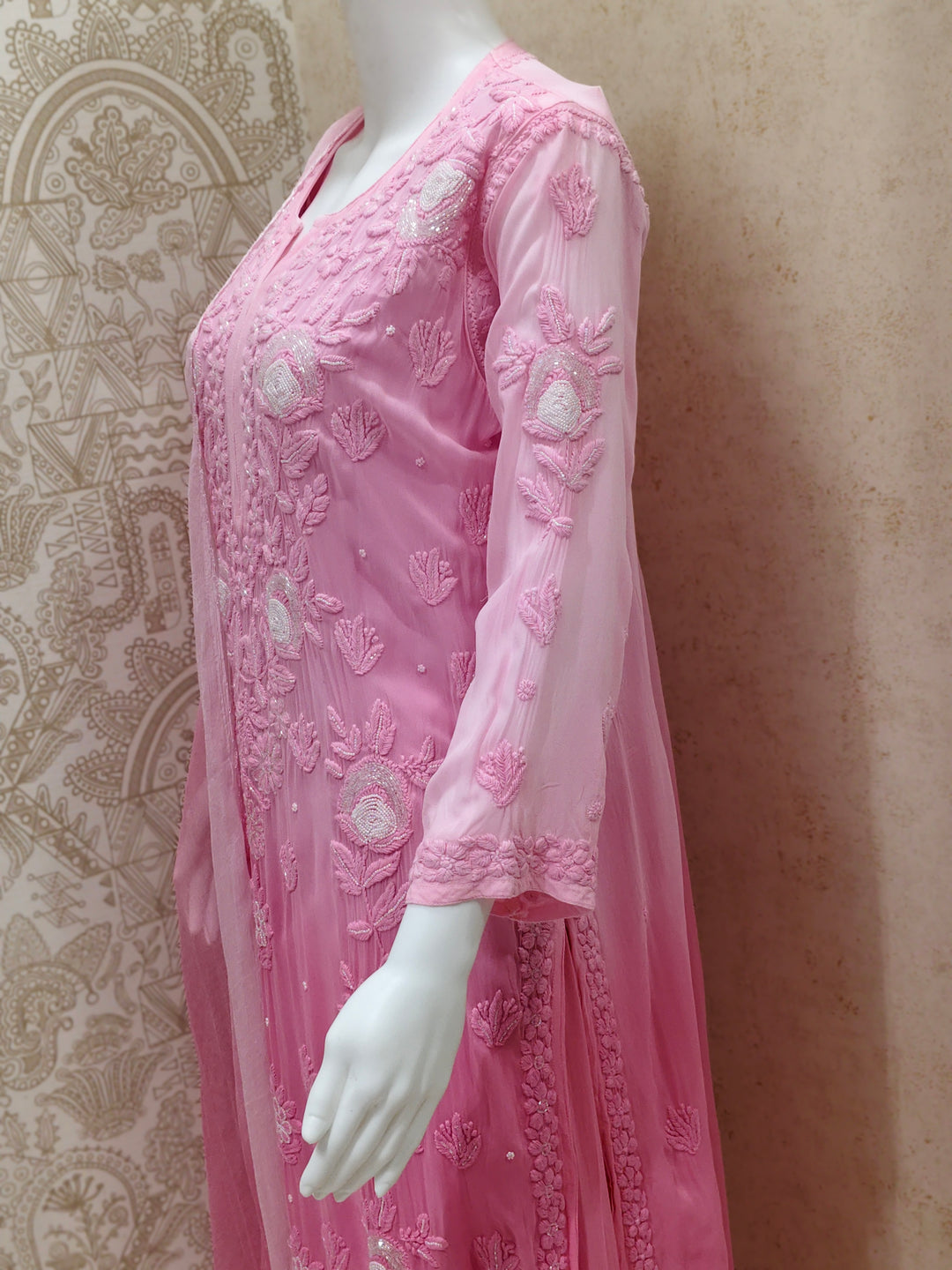 Yazrin Viscose Designer Add On Cutdana And Pearl Work Chikankari 3 Piece Set