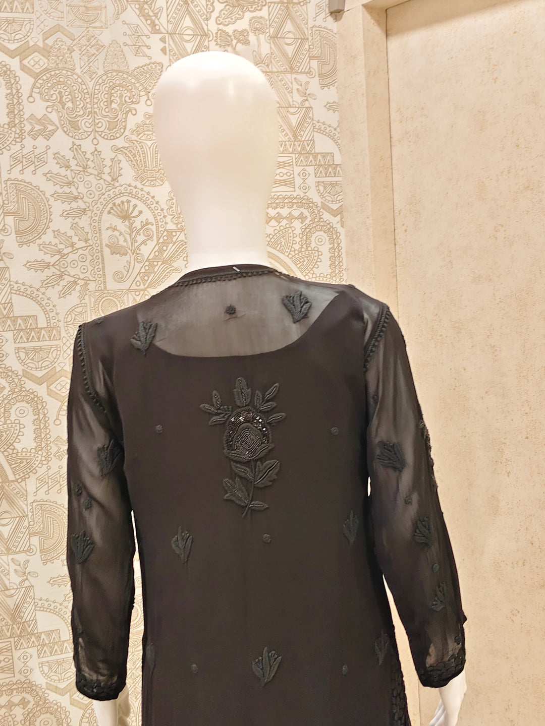 Yazrin Viscose Designer Black  Add On Cutdana And Pearl Work Chikankari 3 Piece Set