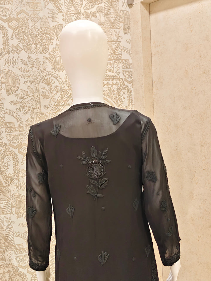Yazrin Viscose Designer Black  Add On Cutdana And Pearl Work Chikankari 3 Piece Set