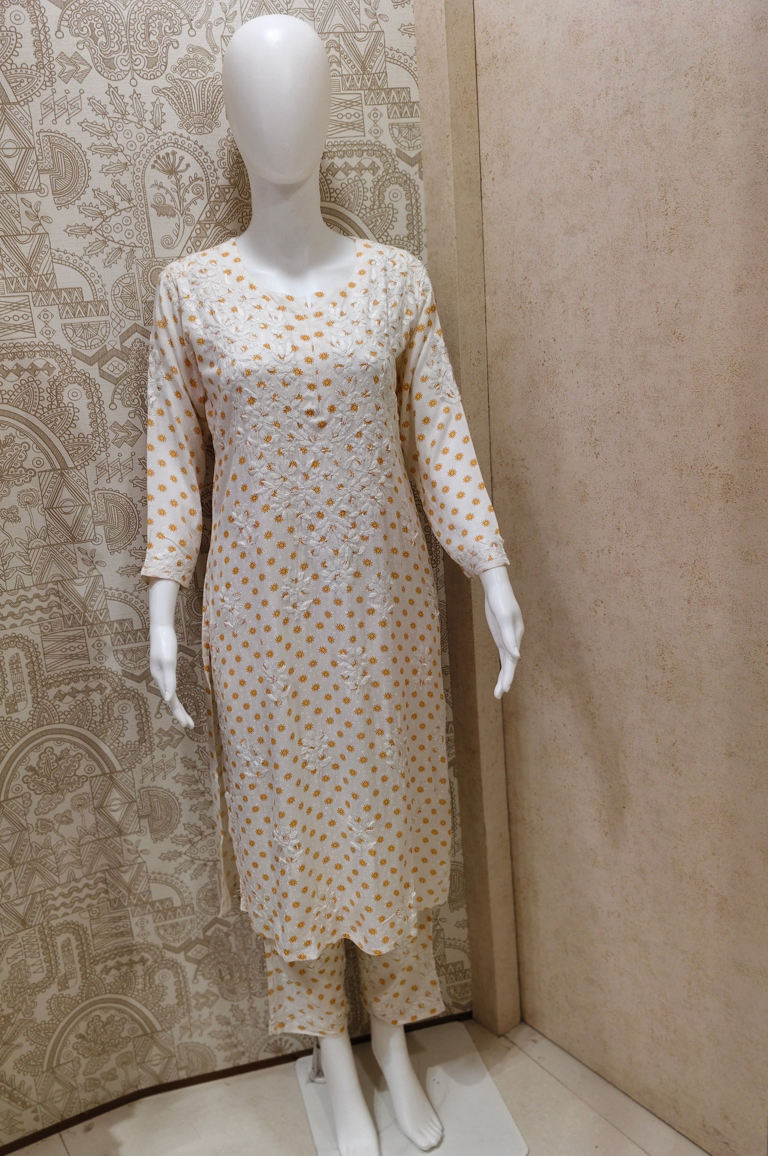 Sidra Rayon Printed Chikankari  Pant Set