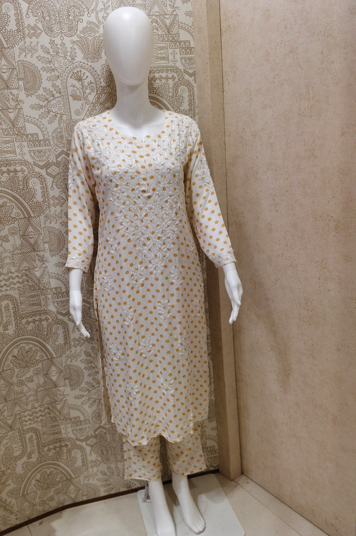 Sidra Rayon Printed Chikankari  Pant Set