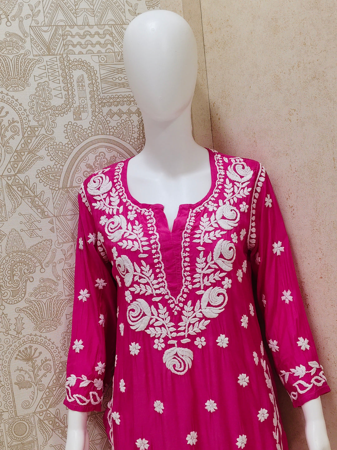 Safa Premium Muslin 3D Chikankari  Rose Long Kurti