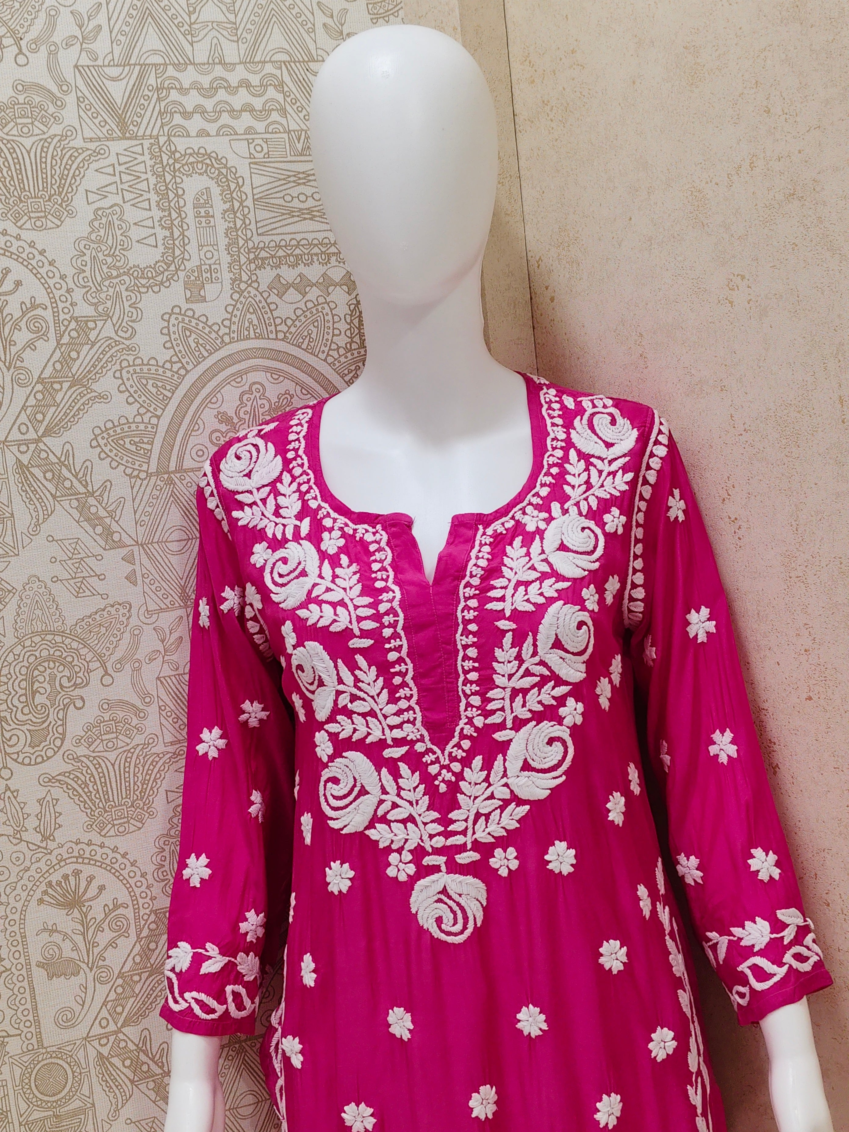 Safa Premium Muslin 3D Chikankari  Rose Long Kurti