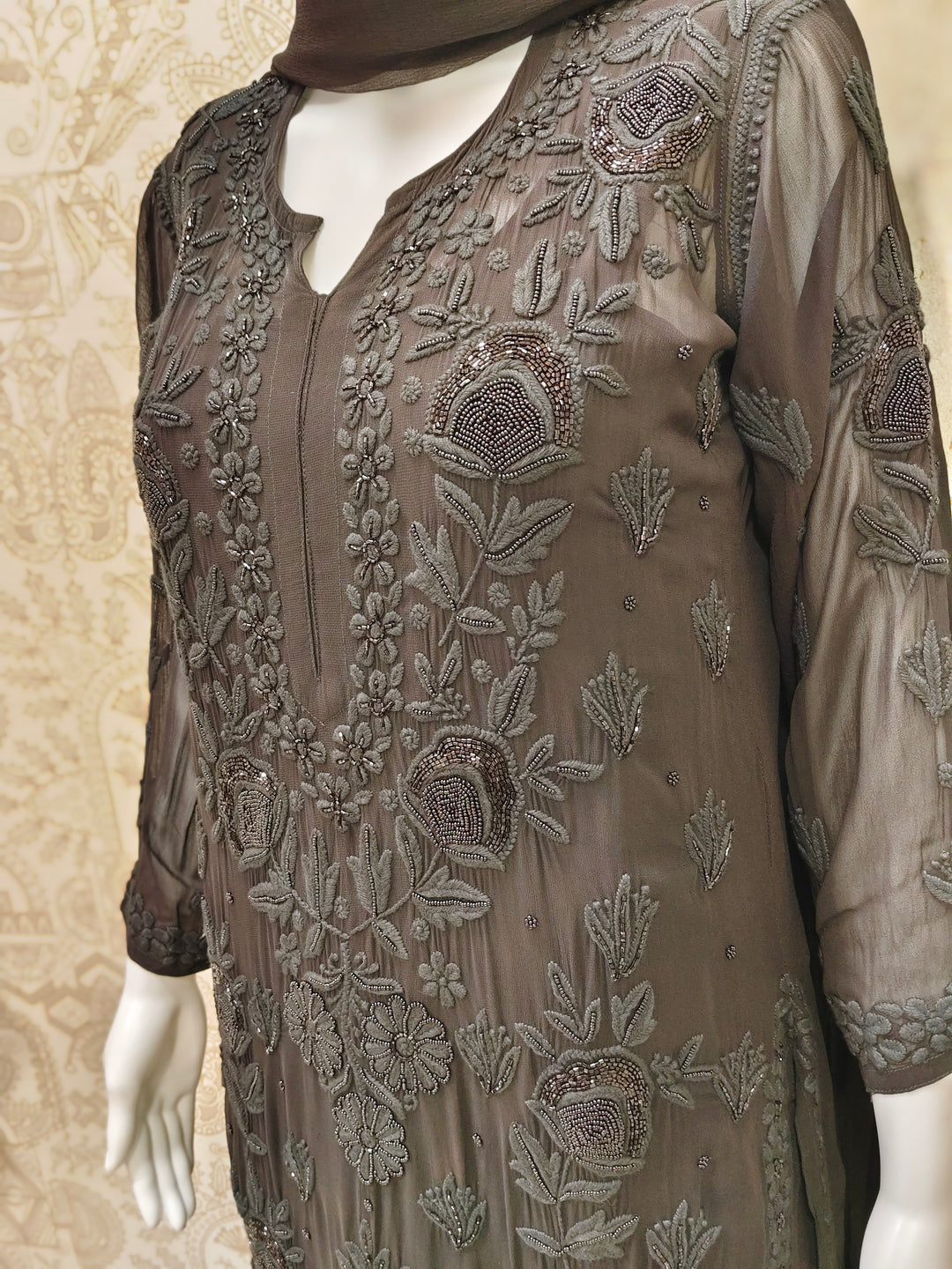 Yazrin Viscose Designer Black  Add On Cutdana And Pearl Work Chikankari 3 Piece Set