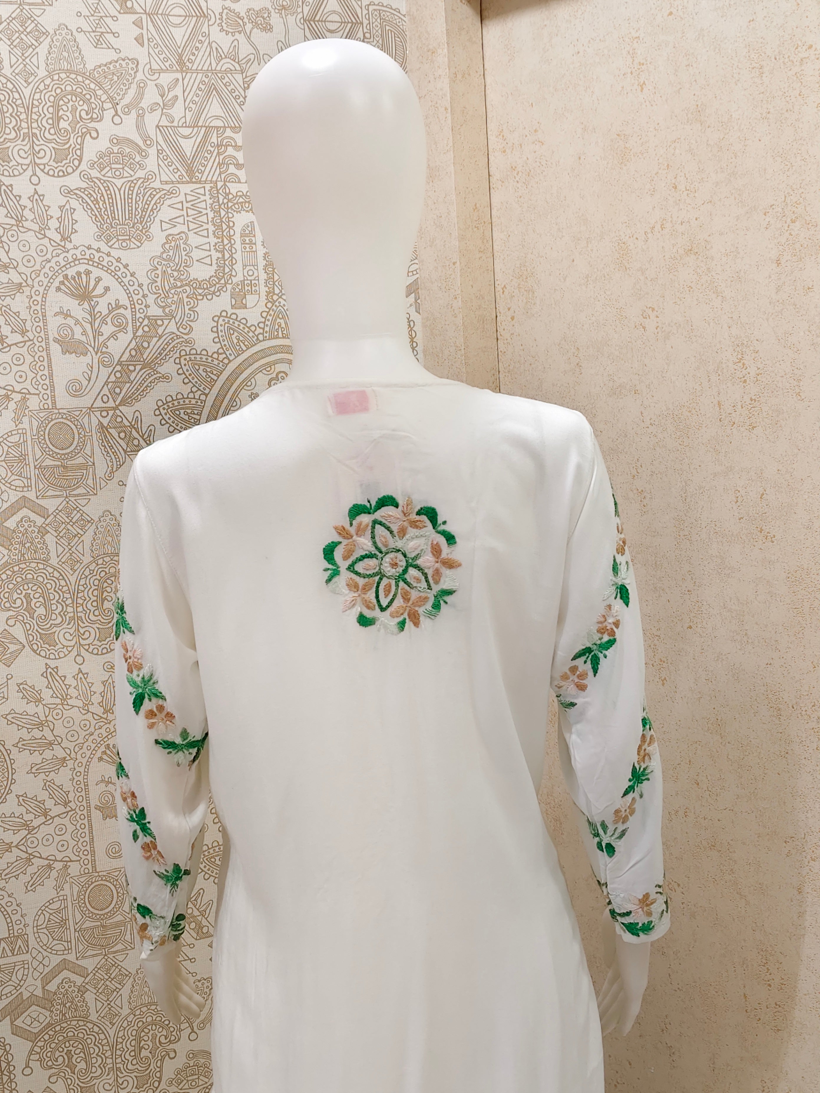 Rida  Rayon Chikankari Designer White- Multi  Palazzo Set
