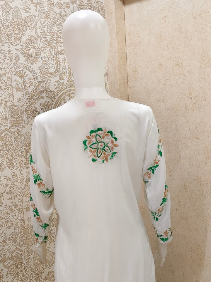 Rida  Rayon Chikankari Designer White- Multi  Palazzo Set