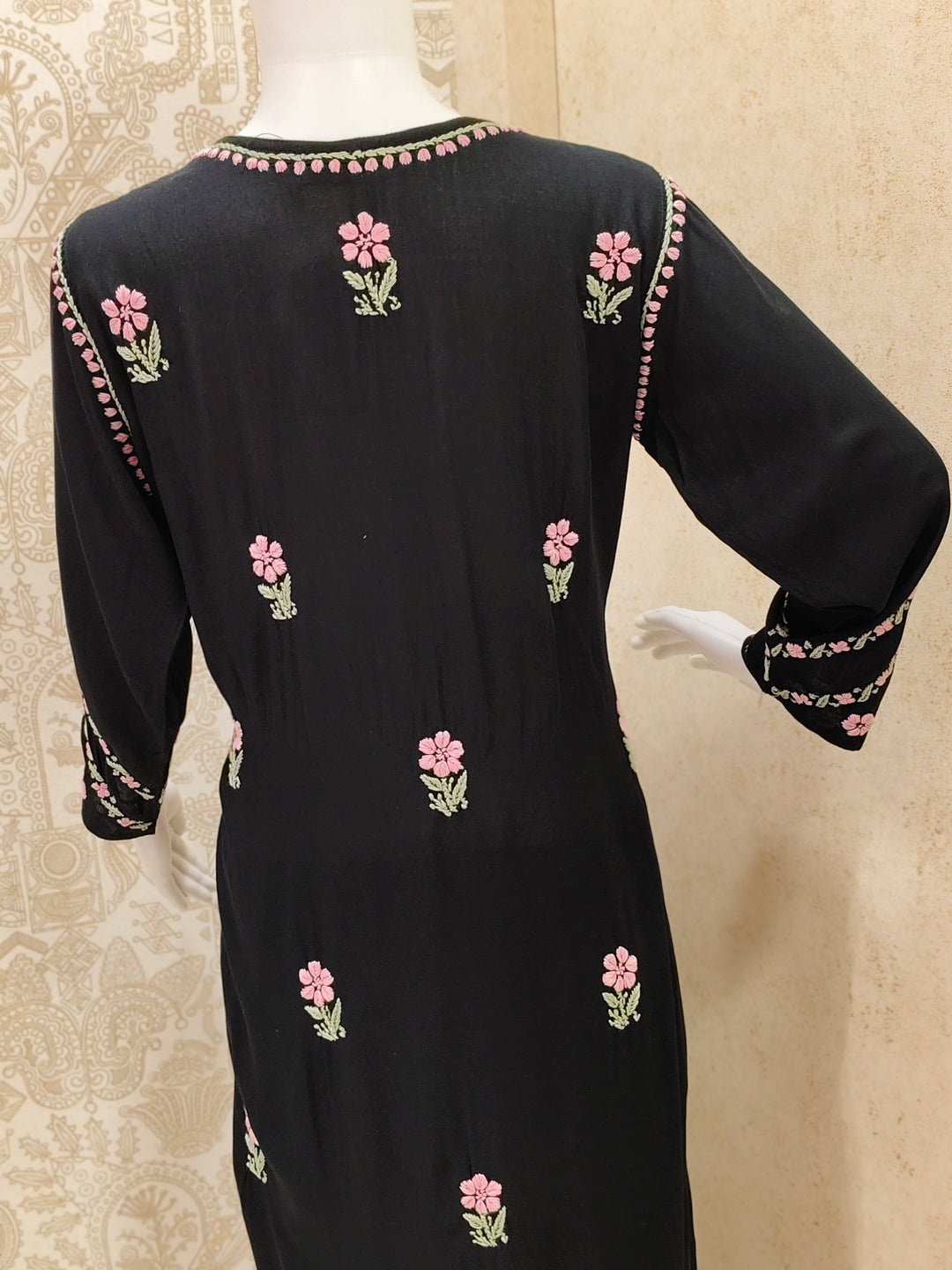 Yara  Rayon Black Multi Long Kurti Chikankari